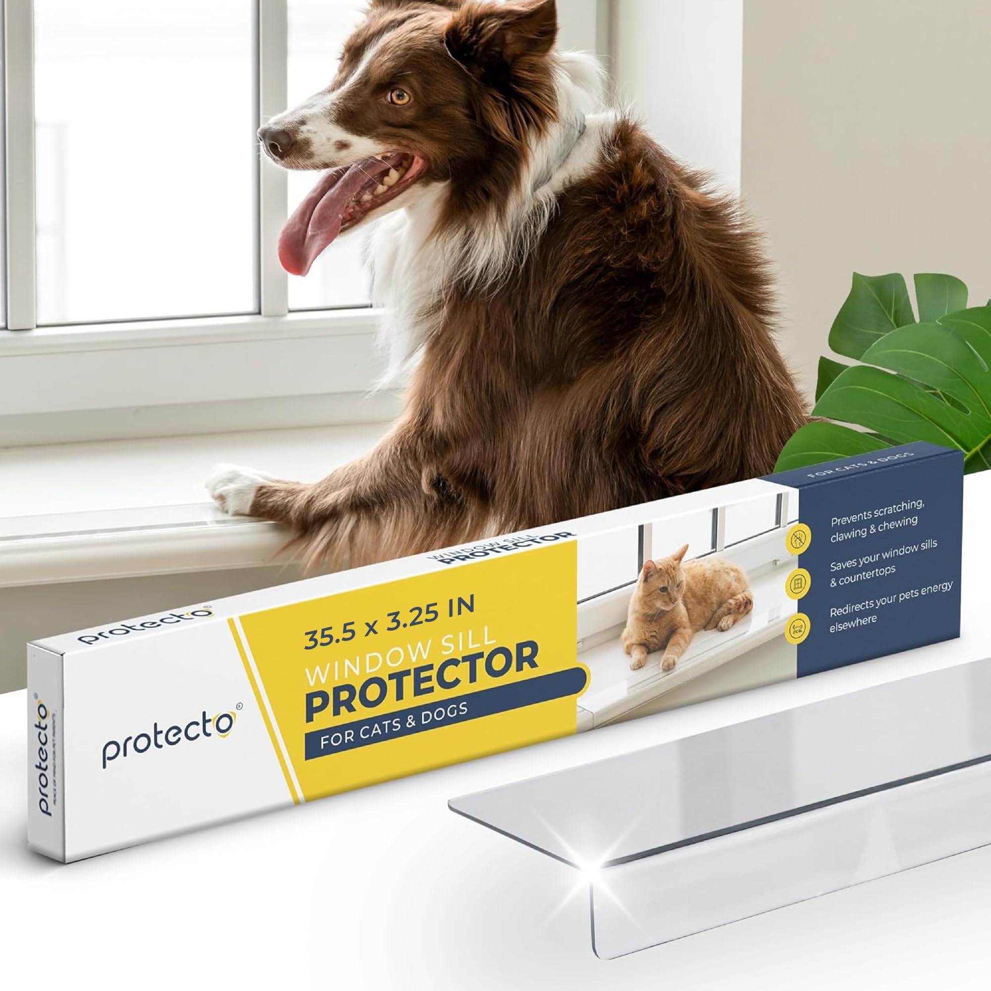 PROTECTO Window Sill Protector from Dogs 35.5 x 3.25 Clear Window Guards from Cats Scratching, Chewing & Clawing | Keep Your Sills Smooth & Paws Safe