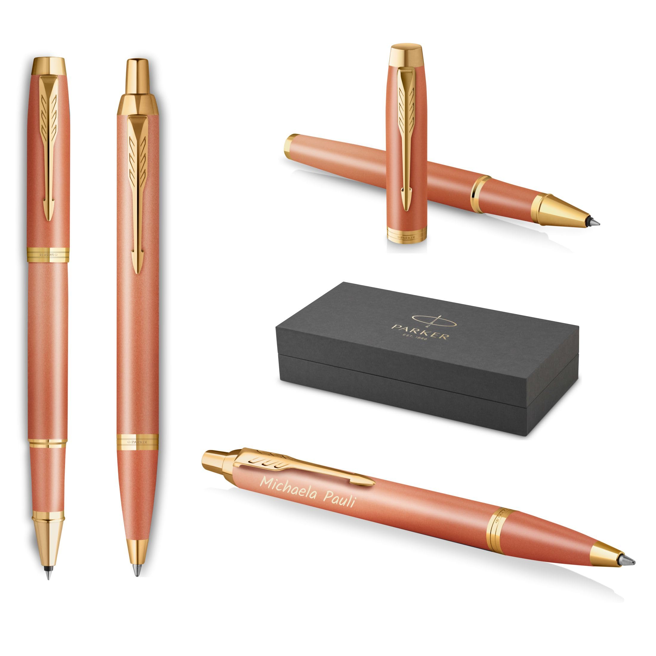 PARKER IM Rituals Orange CT Bolígrafo y bolígrafo de punta redonda con grabado, bolígrafo premium, caja de regalo, regalo personalizado, cumpleaños (naranja CT)