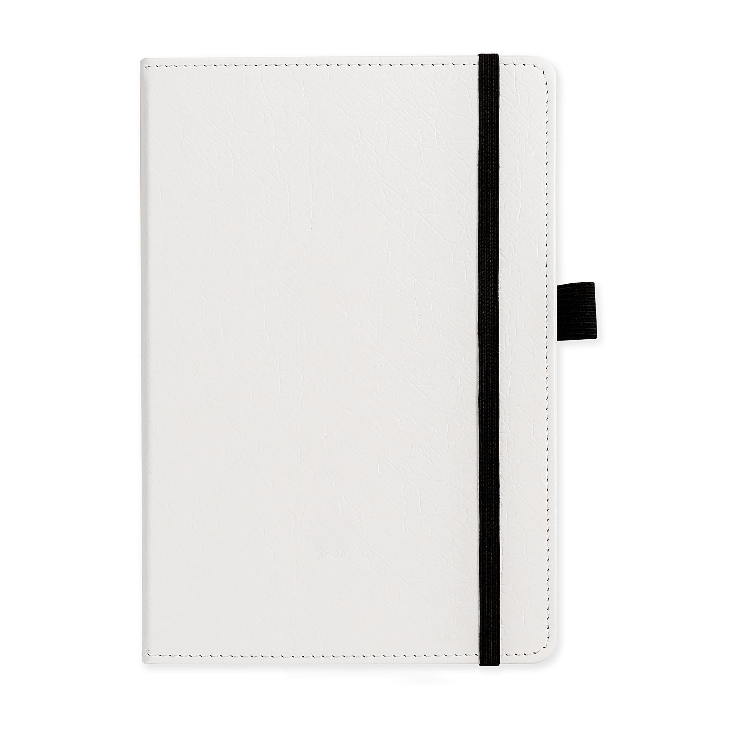 Hardcover Notebook, Lined, A5 (White, 5.75" x 8.25"), 200 Pages, 120 GSM Thick Ink-Proof Paper, Sturdy Cover, Pen Holder, Bookmark, Expandable Inner Pocket, for Business, Study & Journaling