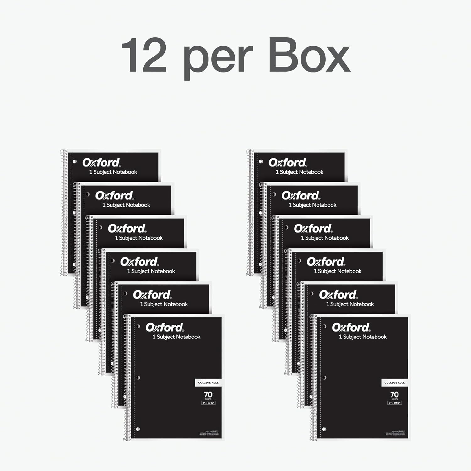 Oxford Spiral Notebook 1-Subject, Bulk College Ruled Spiral Notebooks for School, College Ruled Paper, Black Covers, 70 Perforated Lined Sheets, 8 x 10-1/2 Inches, 12-Pack, Bulk Journals (63744)