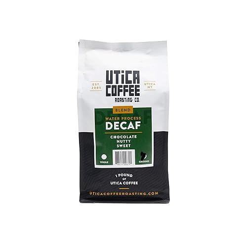 Utica Coffee Roasting Co. Descafeinado  Café molido tostado medio  Bolsa de 16 Oz con cierre