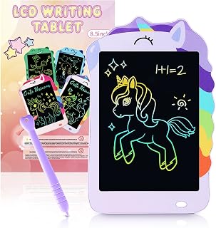Decute Unicorn LCD Writing Tablet 8.5 Inch Purple - Colorful Doodle Board for Girls Kids 3-12, Educational Drawing Pad Toy