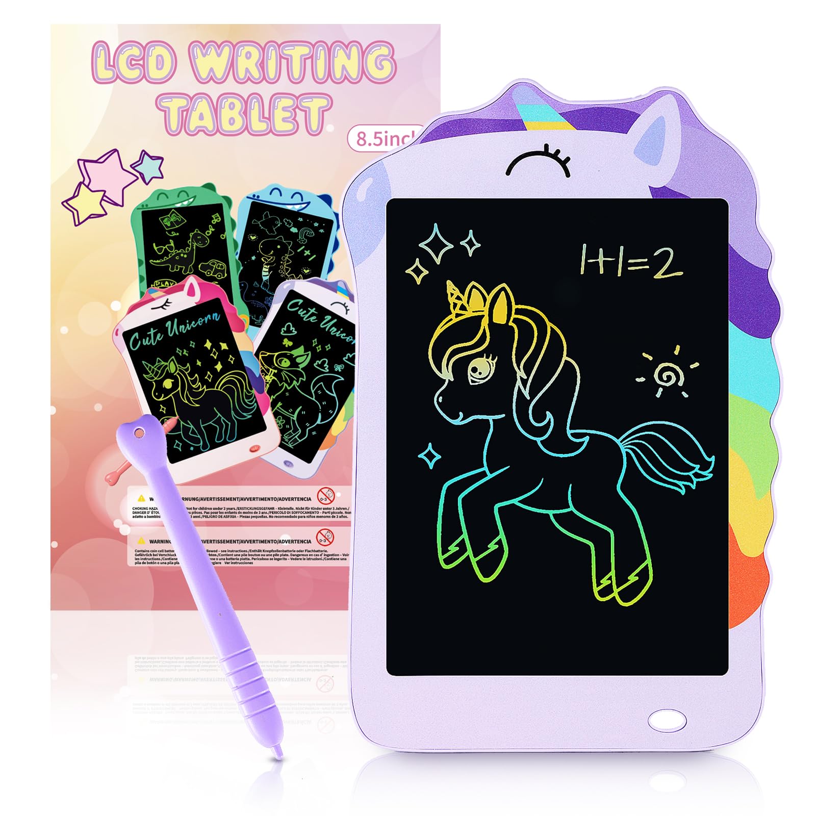 Unicorn Toys LCD Writing Tablet for Girls Kids,Colorful Toddler Drawing Tablet for Educational Baby Girl, Doodle Board Pad Toy for 3 4 5 6-12 Years Old Kid Birthday Party School, 8.5 Inch Purple
