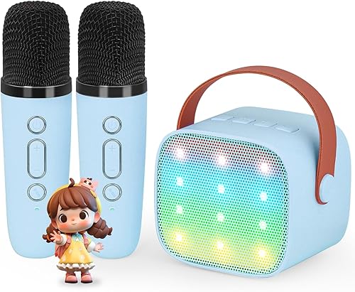 Miniatura 1 de Máquina de karaoke para niños, juguetes para niñas y niños, altavoz Bluetooth portátil con 2 micrófonos inalámbricos para niños, adultos, niñas,
