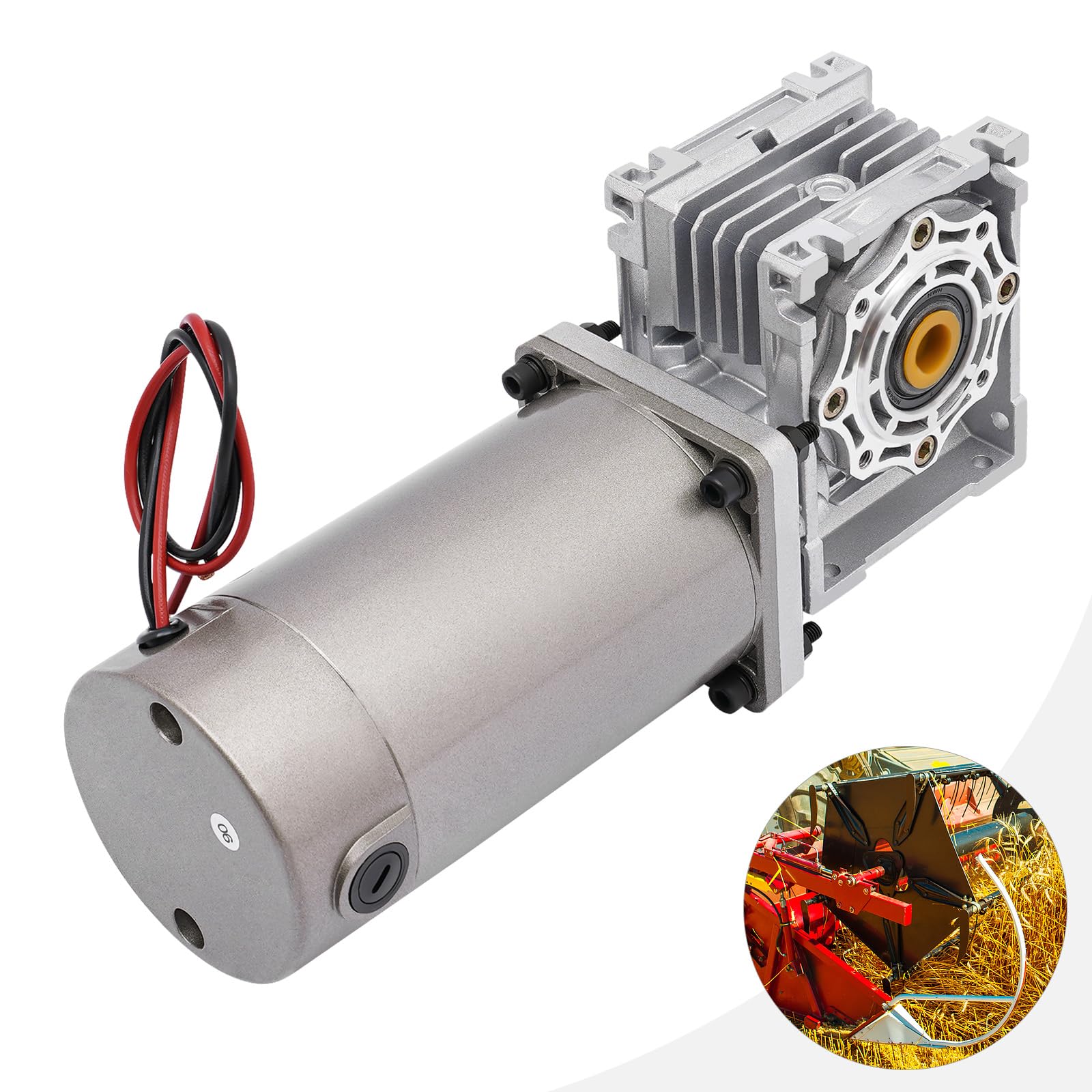 Motor reductor Worm Gear de 300 W | Motor eléctrico RV engranaje helicoidal DM09 NLRV-040, DC 24 V, autobloqueante, plata, IP65