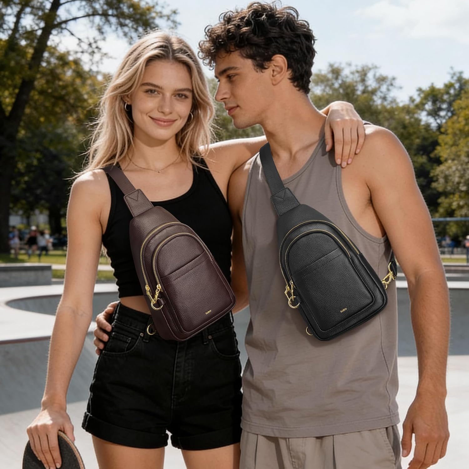 Kattee Sling Bag for Women, Leather Fanny Packs Crossbody Purse, Small Chest Bag for Travel with RFID Blocking