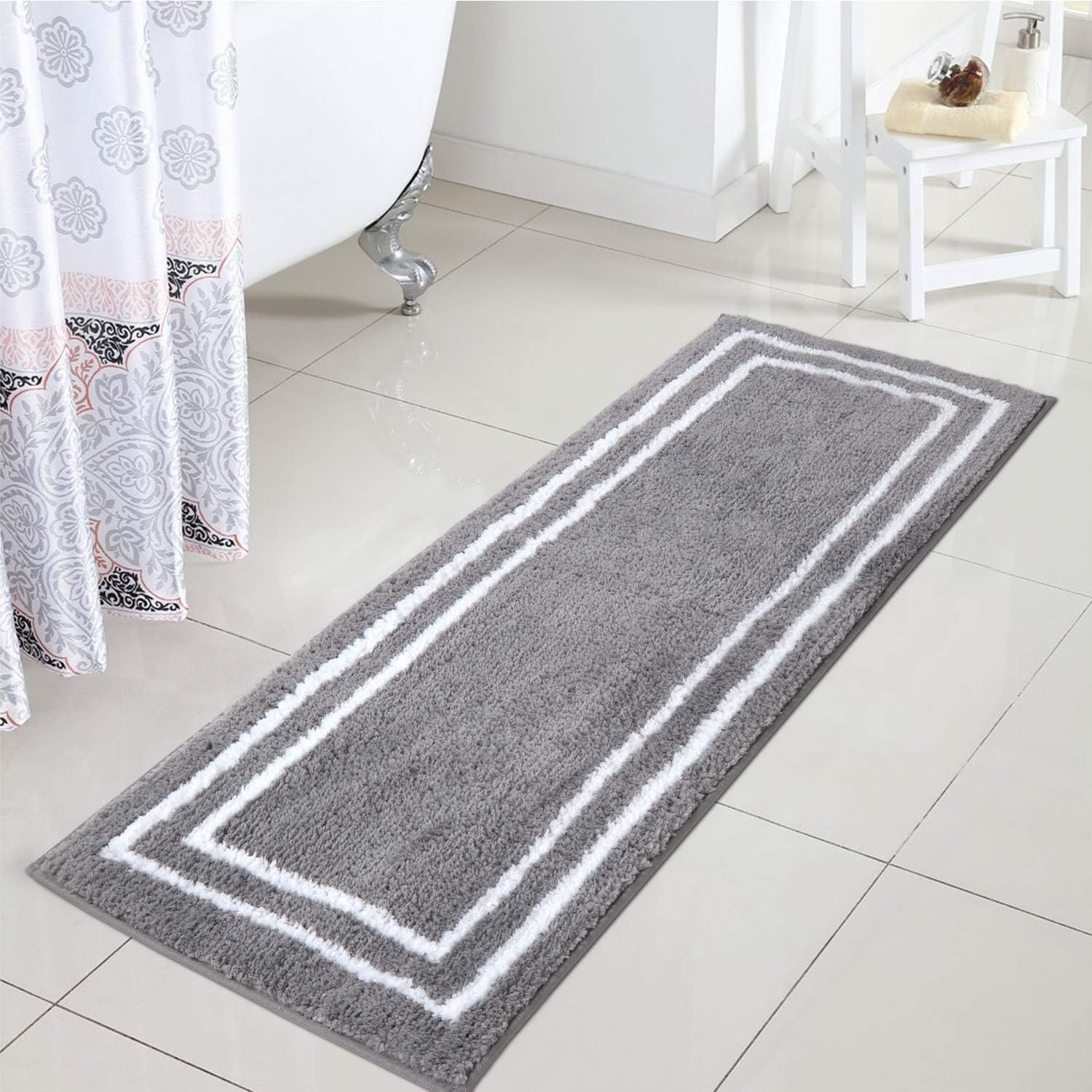 Amazon Com Uphome Bath Rug Runner Non Slip Gray Banded Shaggy Bath Mat 18x47 Inch Luxury Water Absorbent Long Bathroom Rugs Soft Microfiber Machine Washable Floor Rugs For Shower Bathtub Home Kitchen