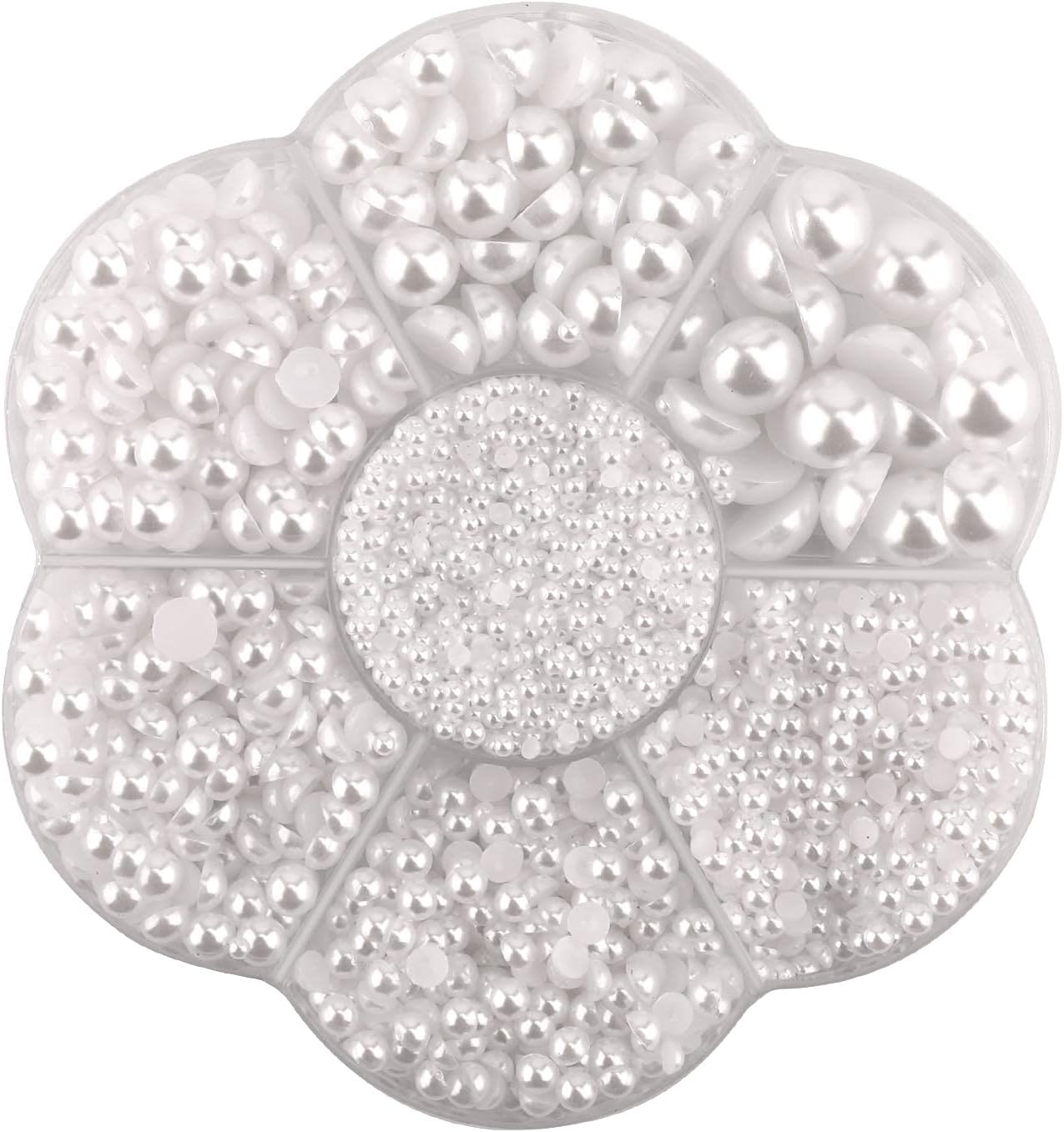 SAVITA 5600Pcs 2/3/4/5/6/8/10mm White Flat Back Pearl Half Round Pearls Beads Satin Luster Loose Beads Gems for DIY Craft Necklaces Bracelets Jewelry Decorations Wedding Dress Nail Art Making