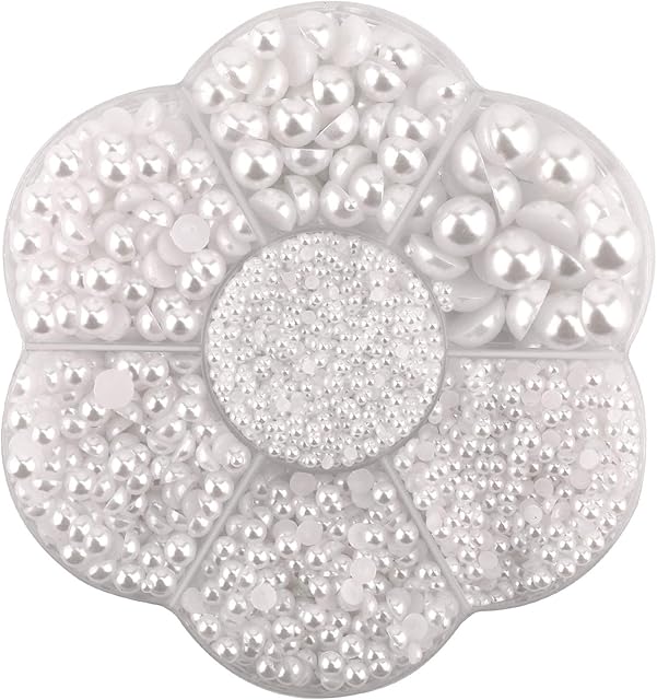 SAVITA 5600Pcs 2/3/4/5/6/8/10mm White Flat Back Pearl Half Round Pearls Beads Satin Luster Loose Beads Gems for DIY Craft Necklaces Bracelets Jewelry Decorations Wedding Dress Nail Art Making
