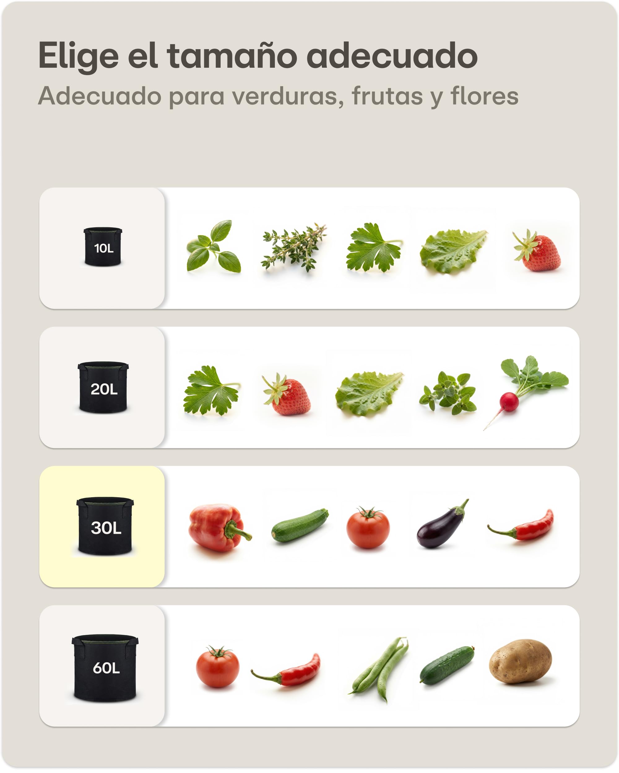 Praknu 5 Bolsas de Cultivo para Plantas 30L - Bolsas para Plantar de Tela no Tejida con Etiquetas y Asas - Maceta Geotextil para Plantas, Verduras y Hortalizas — view 4