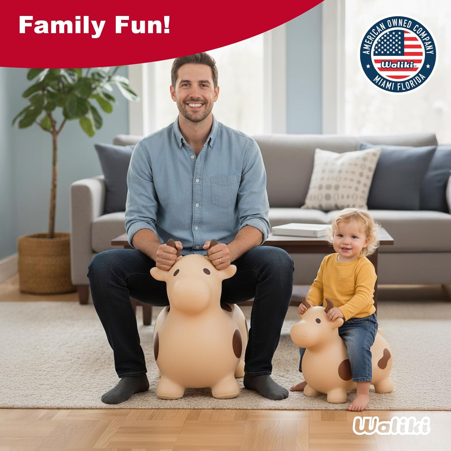 WALIKI Huge Bouncy Horse Hopper | Benny for Larger Kids and Even Adults | Bull Riding Hoppy Horse | X-Large (Beige)