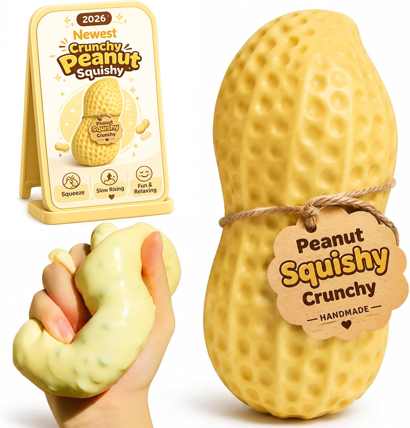 Crunchy Soap Squishy Asmr Stress Ball, Realistic Handmade Bar Soap Shape Bead Filled Crunchy Squishies Stress Ball, Cute Squeeze Sensory Fidget for Adults Office Anxiety Relief (Peanut) â image 1