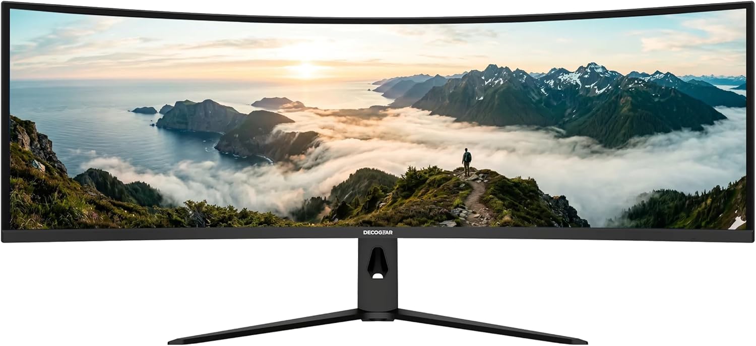Deco Gear DGSKY49 49" Curved Ultrawide 32:9 R1000 Monitor | 5120×1440 Dual QHD | 120 Hz | USB-C 98 W PD | Adaptive Sync | HDR | KVM | PIP/PBP | DisplayPort 1.4 | HDMI 2.1 | Height Adjustable
