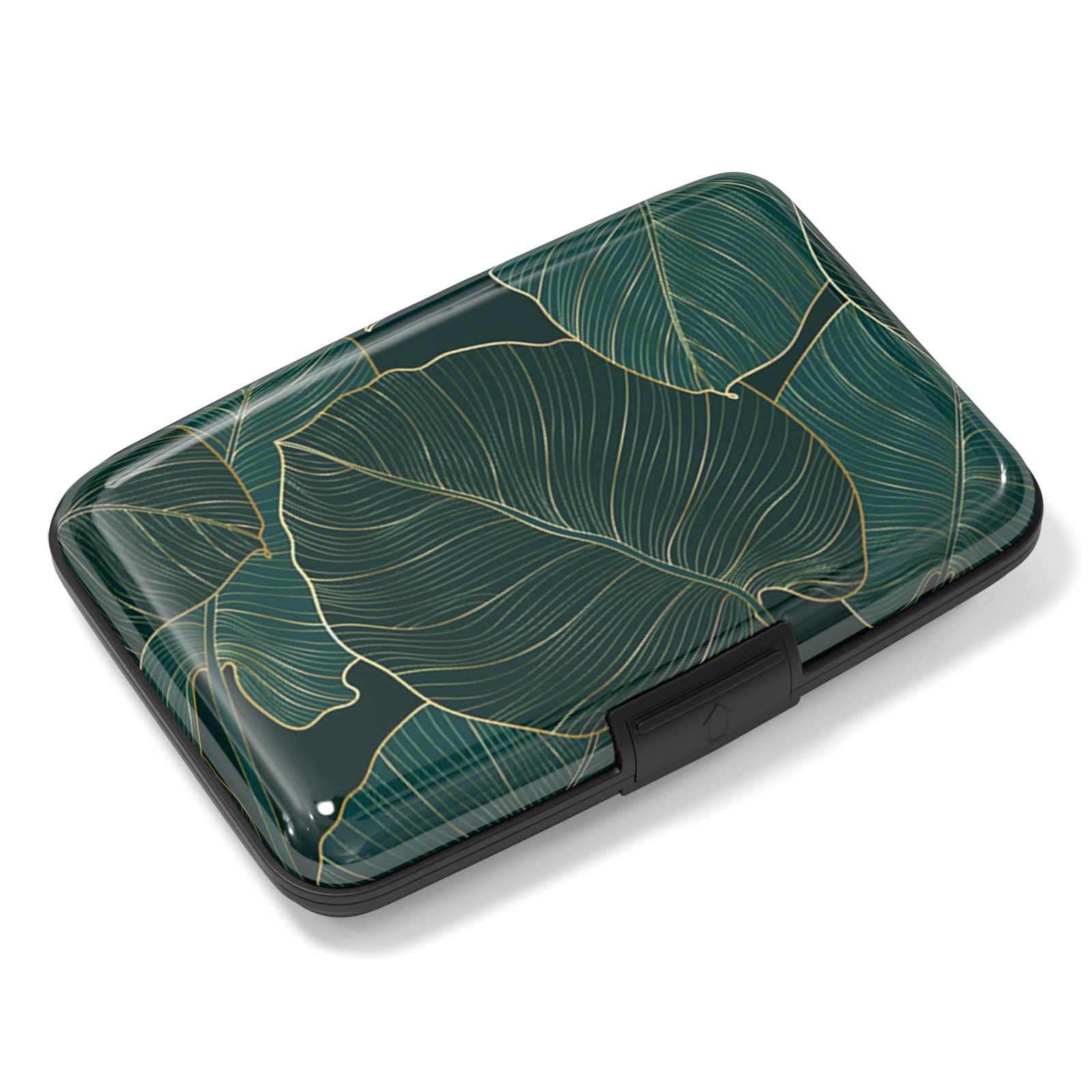RimilakAluminuml Credit Card Holder, Mini Credit Card Wallet RFID Blocking Slim Metal Hard Case for Women Men, Green Plants