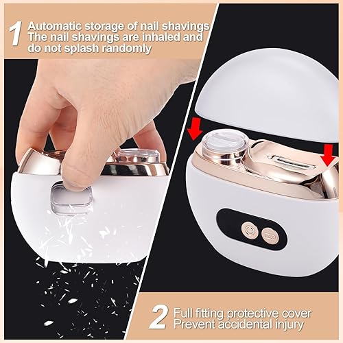Miniatura 7 de Cortaúñas eléctrico, recortador de uñas eléctrico 2 en 1, con caja de almacenamiento de virutas de uñas, luz LED, recargable por USB, adecuado para