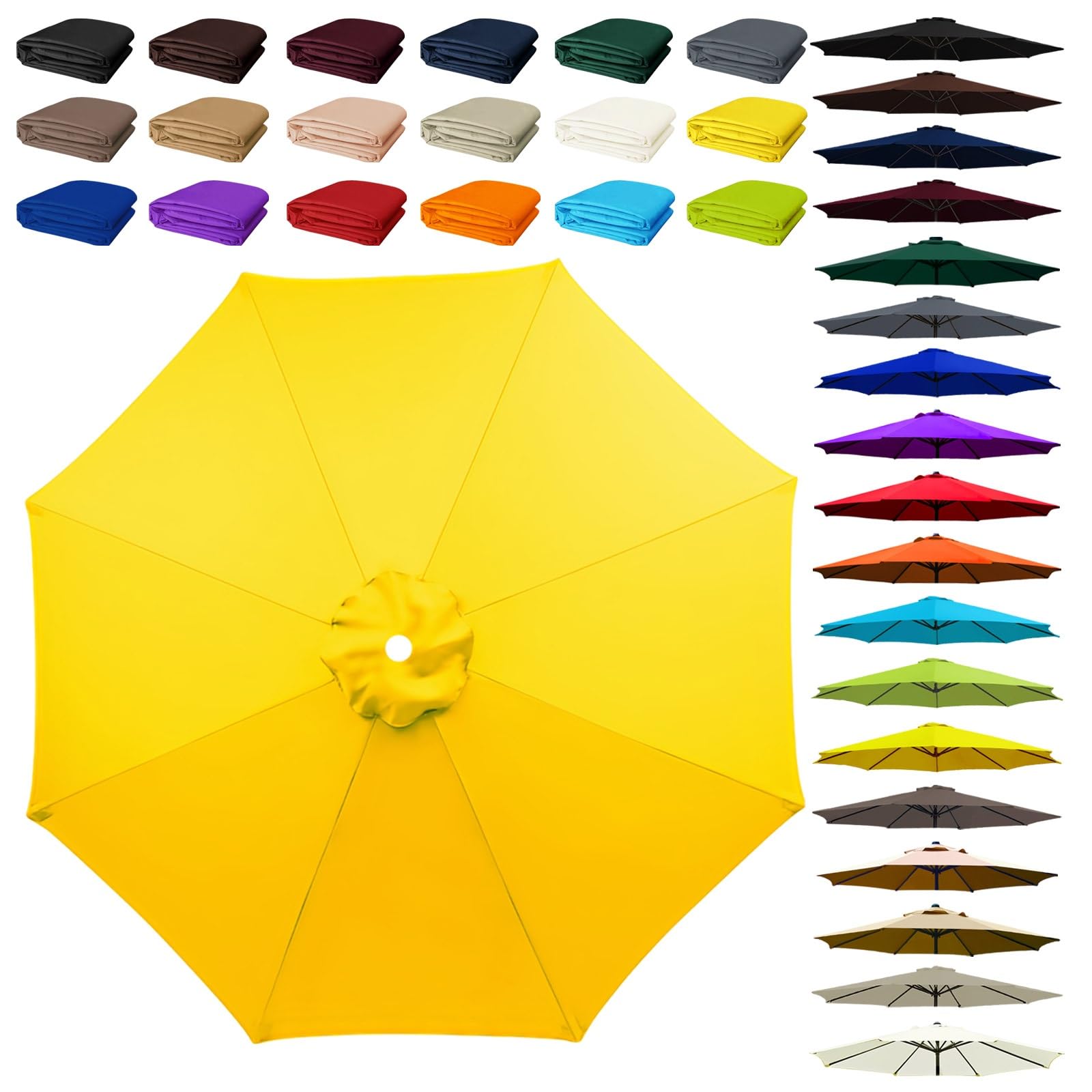 8 Arms Umbrella Replacement Cloth, Parasol Replacement Canopy, Polyester Fabric Parasol Canopy Cover, Breathable, UV Protective, for Garden, Market, Pool, Patio(Yellow,8 ribs: 2.30m/7.5ft)