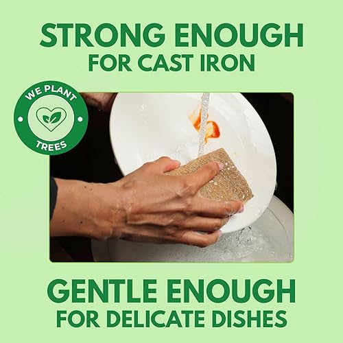 Miniatura 3 de AIRNEX Paquete de 18 esponjas naturales biodegradables de cocina, esponja compostable de celulosa y nuez de coco, esponjas ecológicas para platos