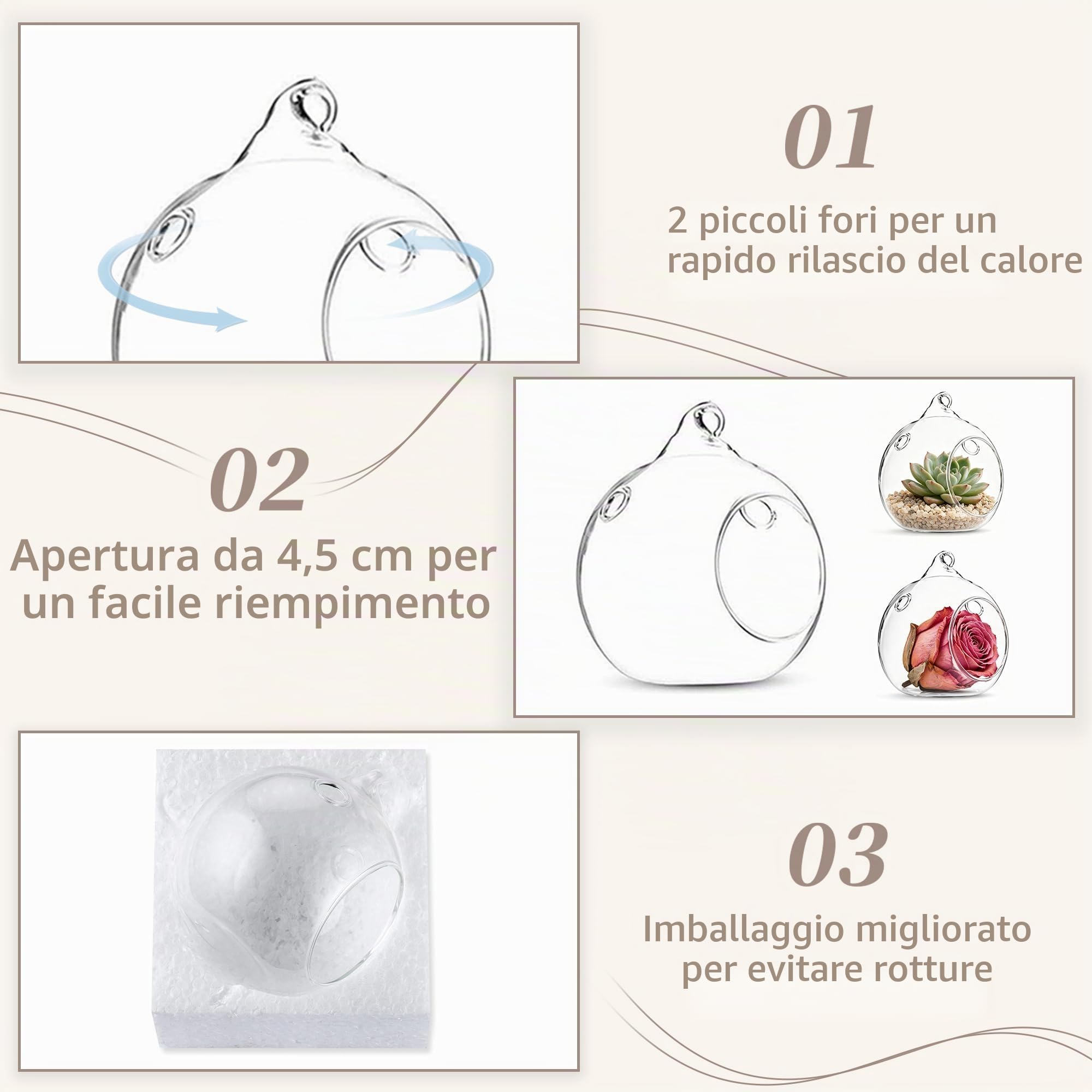 Sziqiqi 24 Piezas 80cm Appendere portacandele in Vetro globi terrario Wedding portacandele candeliere, Vetro, Transparen