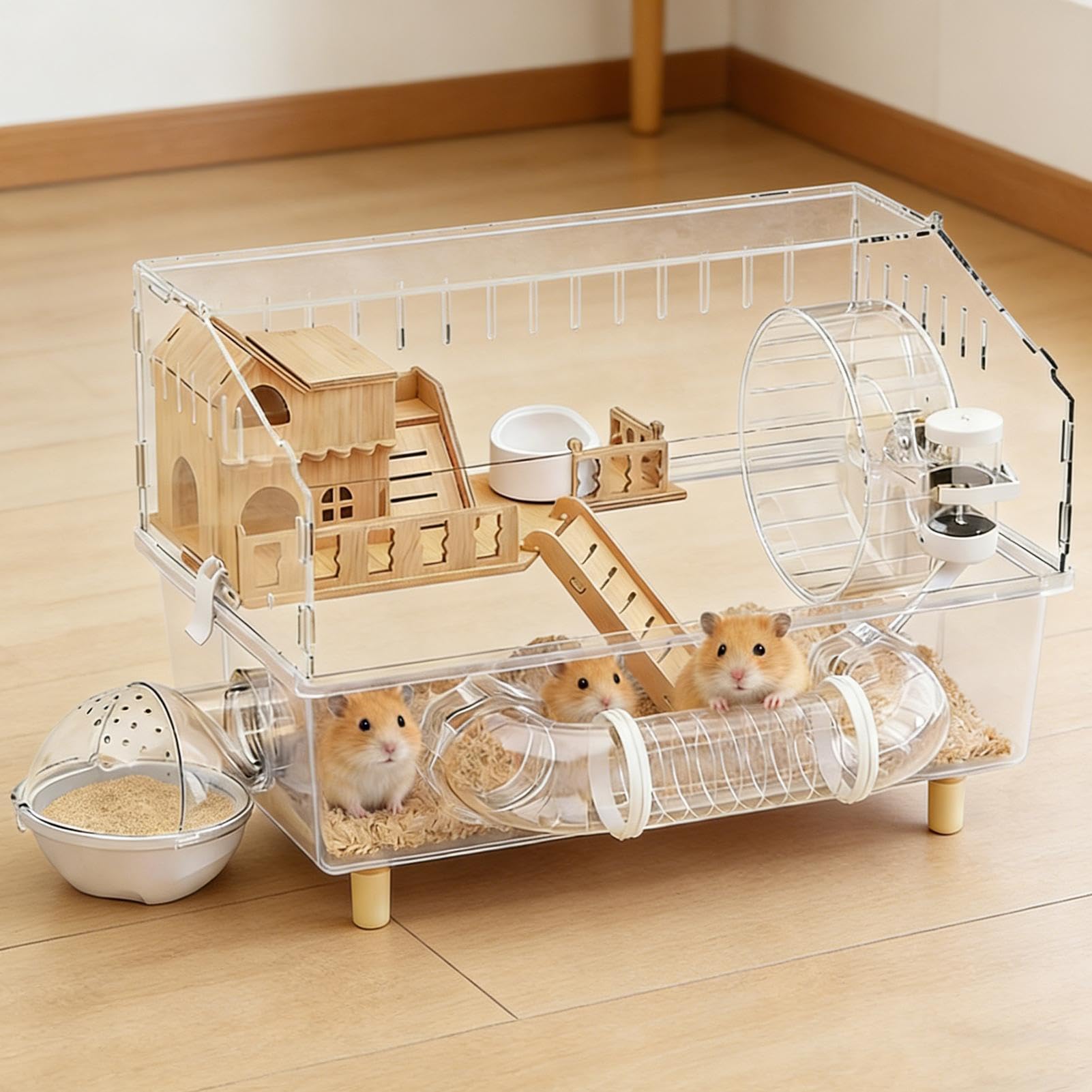 Hábitat para Hámster Hábitat Acrílico para Pequeñas Mascotas | Para Chinchilla Animales Pequeños Actividad Descanso Sueño Juego