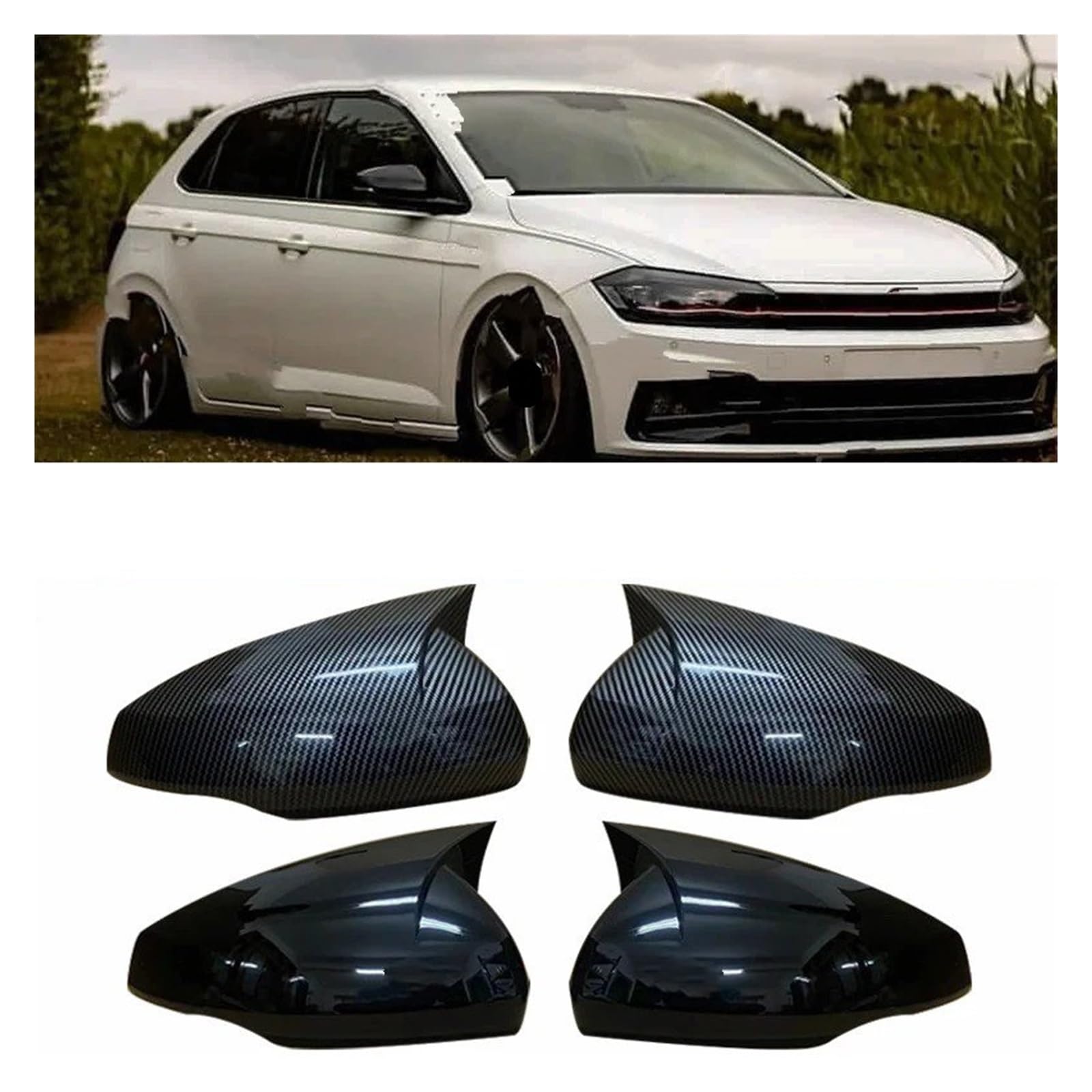 Calotta Retrovisore Per Polo Mk6 Per GTI 2018-2021 Copertura Specchietto Retrovisore In Fibra Di Carbonio Con Corno Di Bue, Finiture Esterne Per Auto Retrovisori Coperchi(Glossy Black)