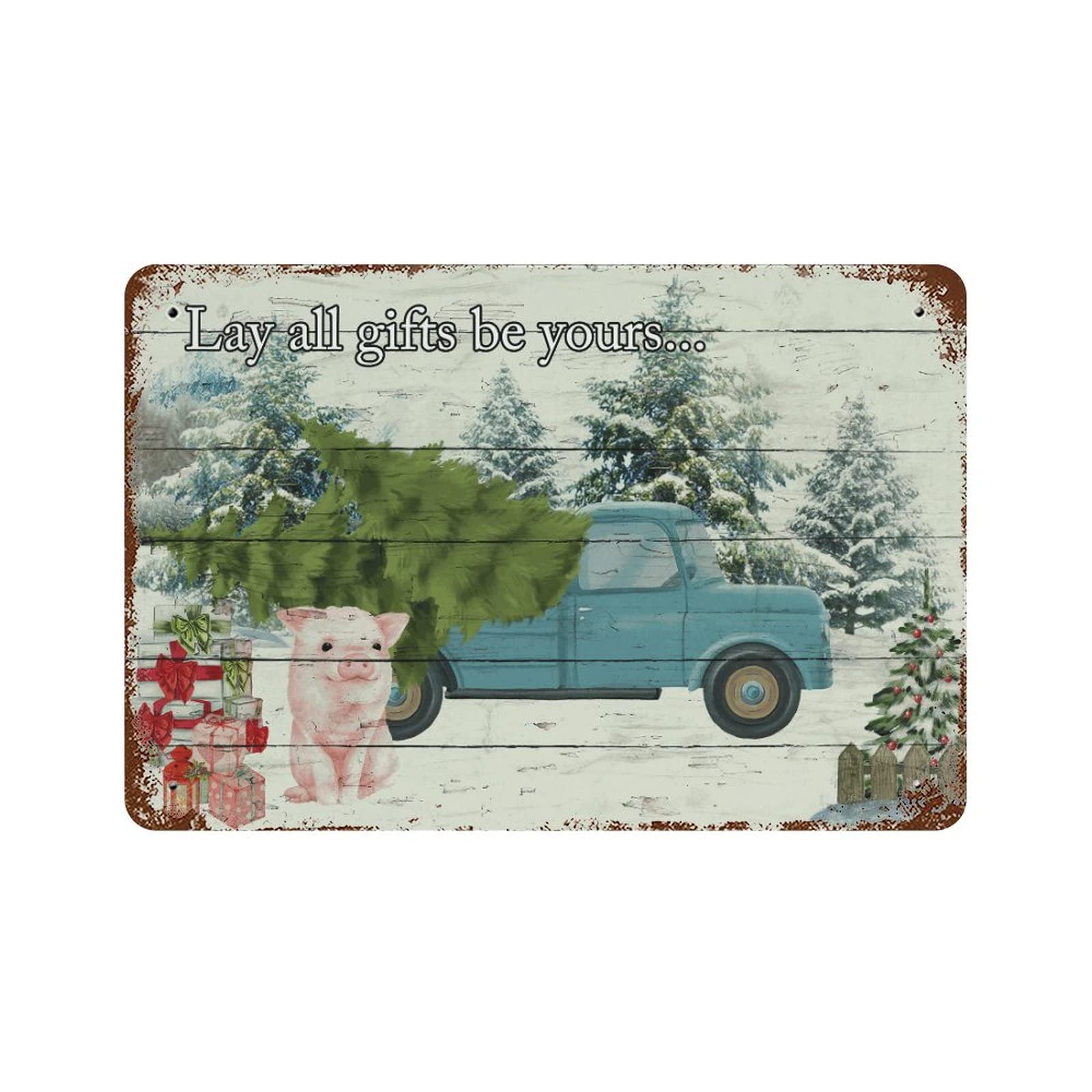 Cadeau de Noël plaque métal Christmas Farm pour homme et déco jardin