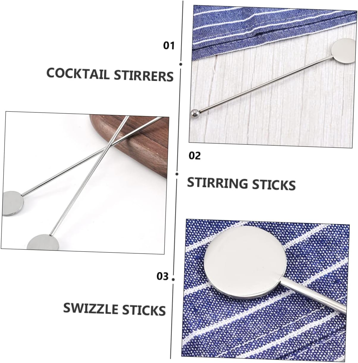 Unomor 15pcs Stainless Steel Handle Stirring Multi-use Swizzle Sticks for Cocktails and Drinks Elegant Kitchen Decor and