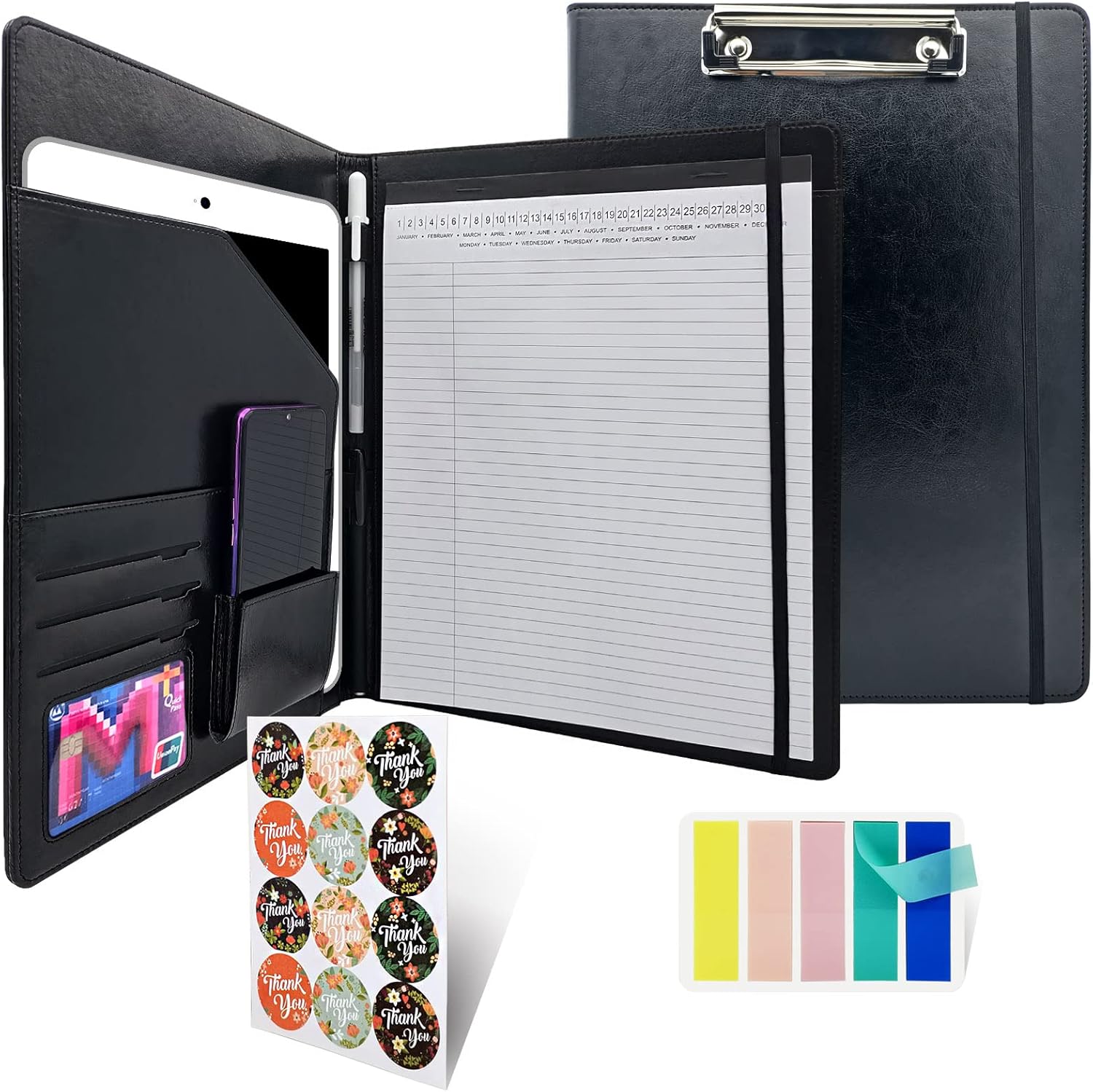 Foldable Padfolio Clipboard with Storage Folio Refillable