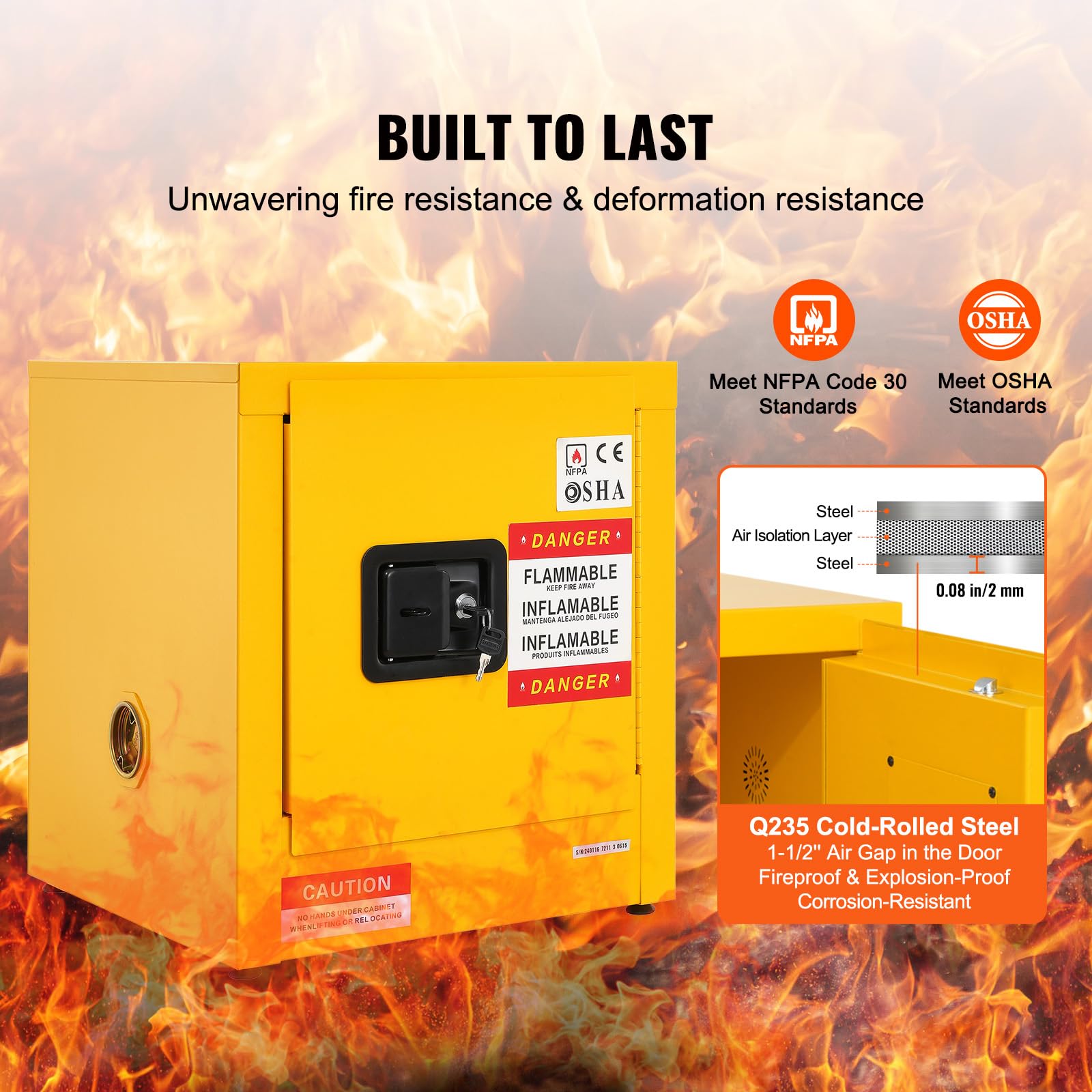 Happybuy Flammable Safety Cabinet, 11 Gal Capacity, Made of Cold-Rolled Steel. Explosion-Proof with 1 Door for Industrial Use. Measures 16.9 x 16.9 x 18.2 in.