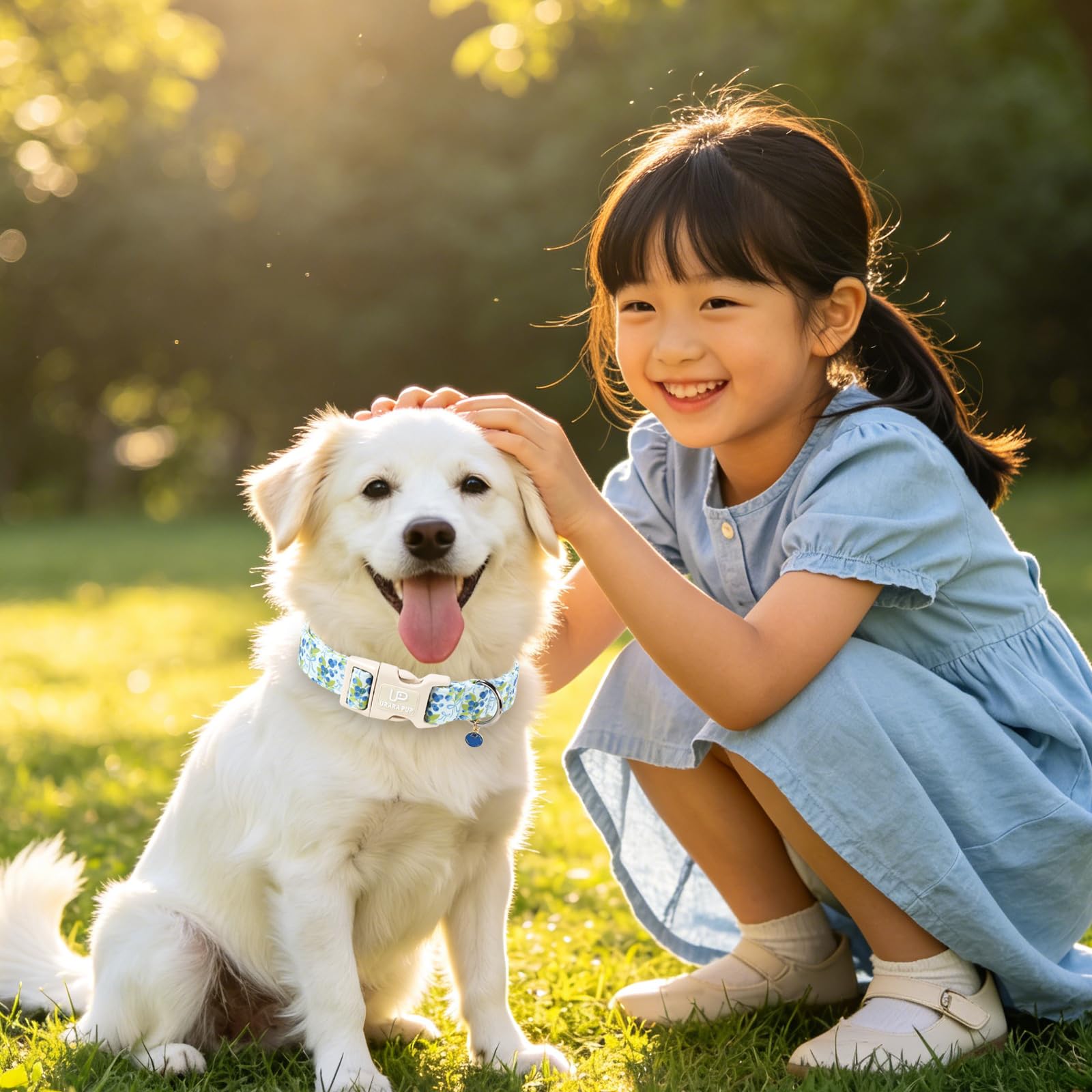 Blueberry Hundehalsband und Fliege, niedliches, verstellbares Welpenhalsband mit Schnellverschluss-Schnalle und schönem Blaubeer-Charm, für kleine, mittelgroße und große Hunde