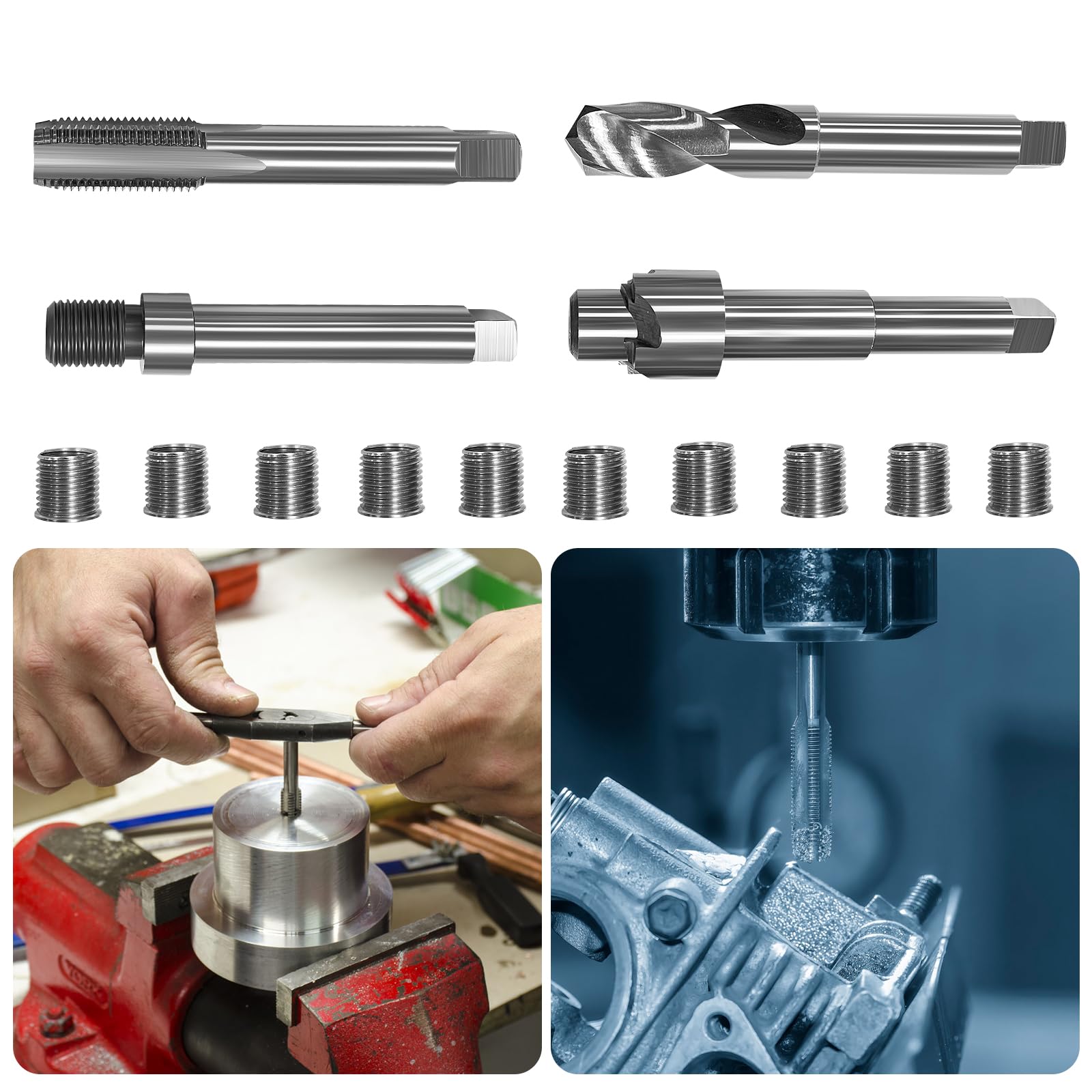 Kit de reparación de rosca métrica M14 x 1,5, 10 insertos de acero inoxidable de 16,2 mm