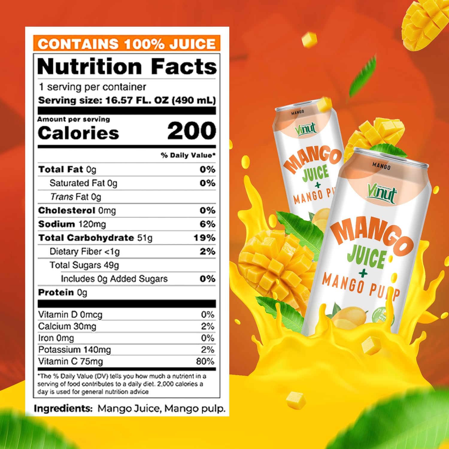 Vinut 100% Mango Juice with Pulp fl oz, Pack Barbados Ubuy