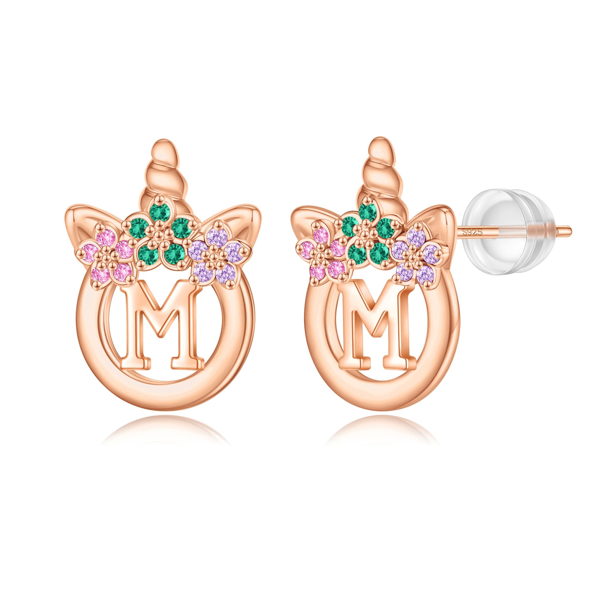 Unicorn Earrings Gifts for Girls - 925 Sterling Silver Stud Earrings Hypoallergenic Initial Unicorn Earring for Girls Kids Jewelry CZ Birthday Gifts
