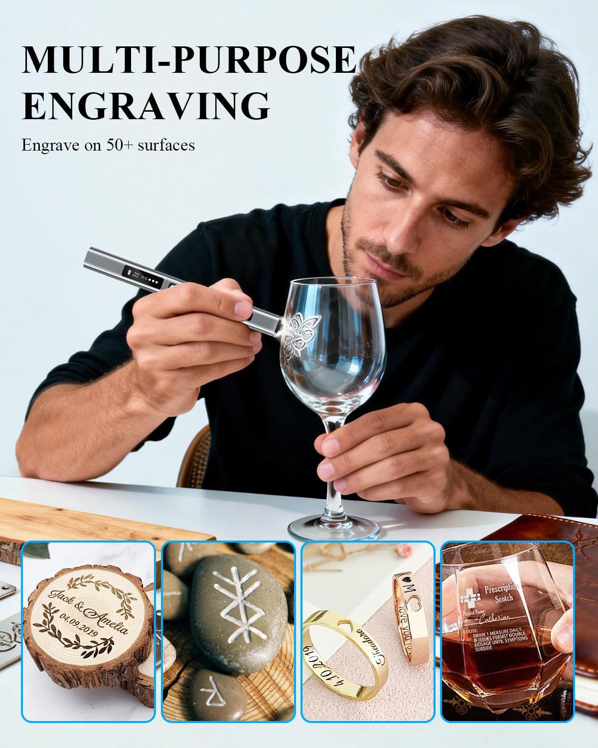 Engraving Pen, Ultimate Cordless Engraving Pen for Artists & DIYers - Engrave 60+ Surfaces - Beginner Friendly- 30 Bits & Mastery Guide (Pewter)