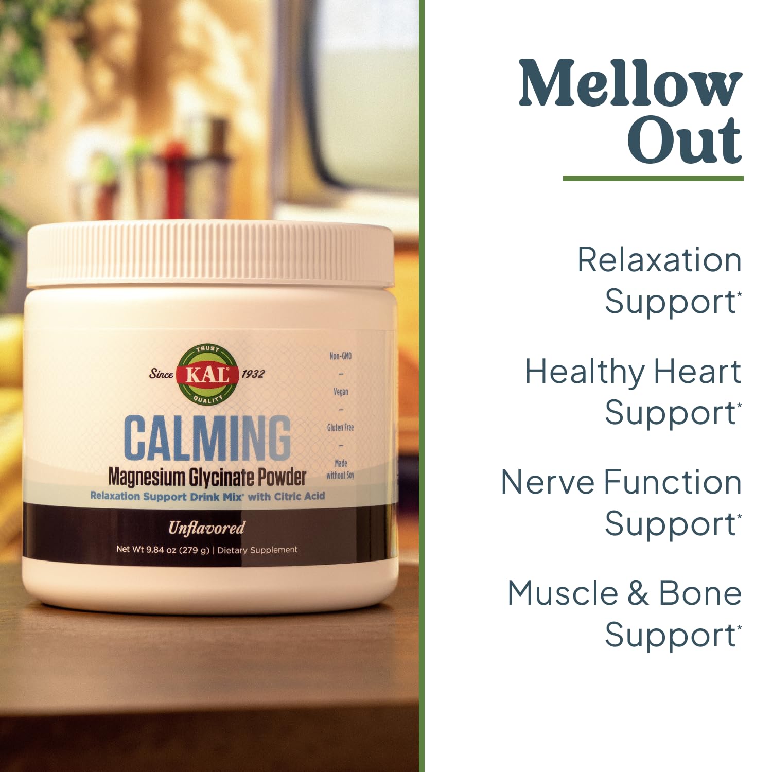 Kal Calming Magnesium Glycinate Powder - Unflavored 9.84 oz Powder — Amazon image 3