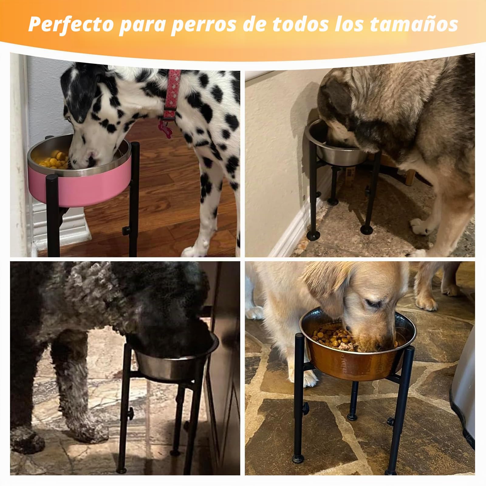 Comedero para perros elevado, 4 alturas ajustables, comedero para perros soporte, ancho ajustable 17-30 cm, cuenco de agua de metal, soporte para cuencos de perro para perros grandes, medianos