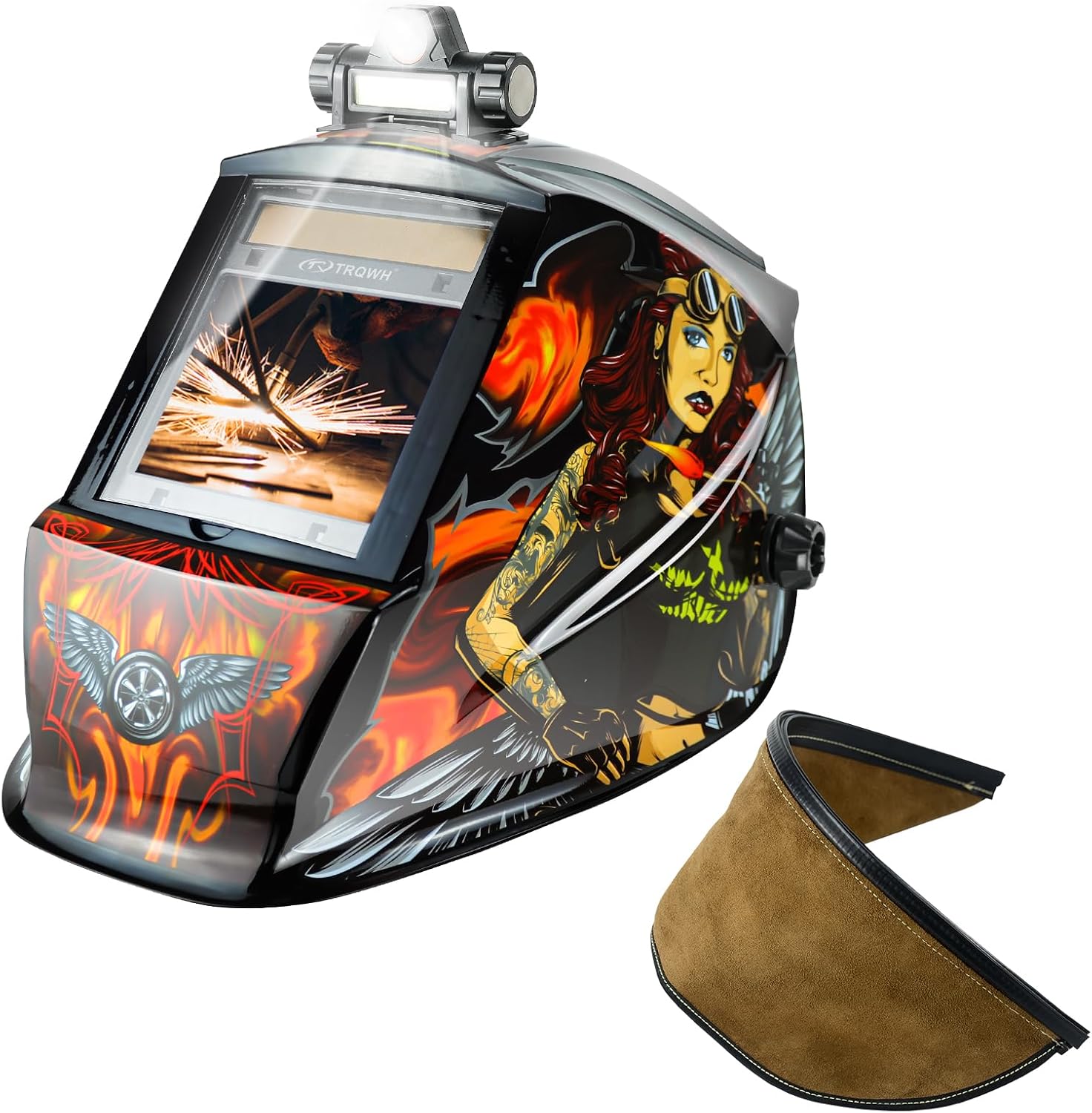 TRQWH Large View Welding Helmet Auto Darkening True Color Welding Hood & Welding Helmet Bib