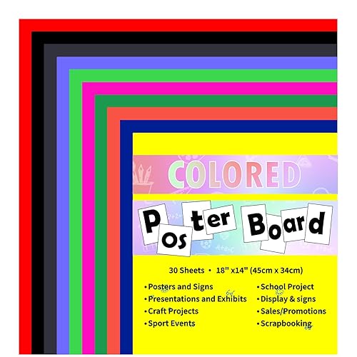 pmybupo 30 Pcs 14x18 Poster Board 10 Assorted Color Blank Graphic Display Boar,Bright Color Cardstock School Project Poster Board Paper for Art and Craft Graphic Display Presentation Drawing