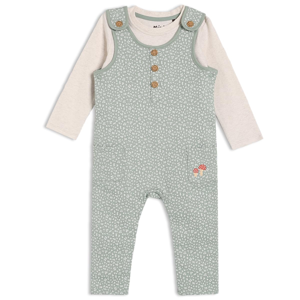 Mini Cuddles Unisex Infant Multi Baby Sprig Printed Dungaree 2Pc Set, Colour (6-9M)