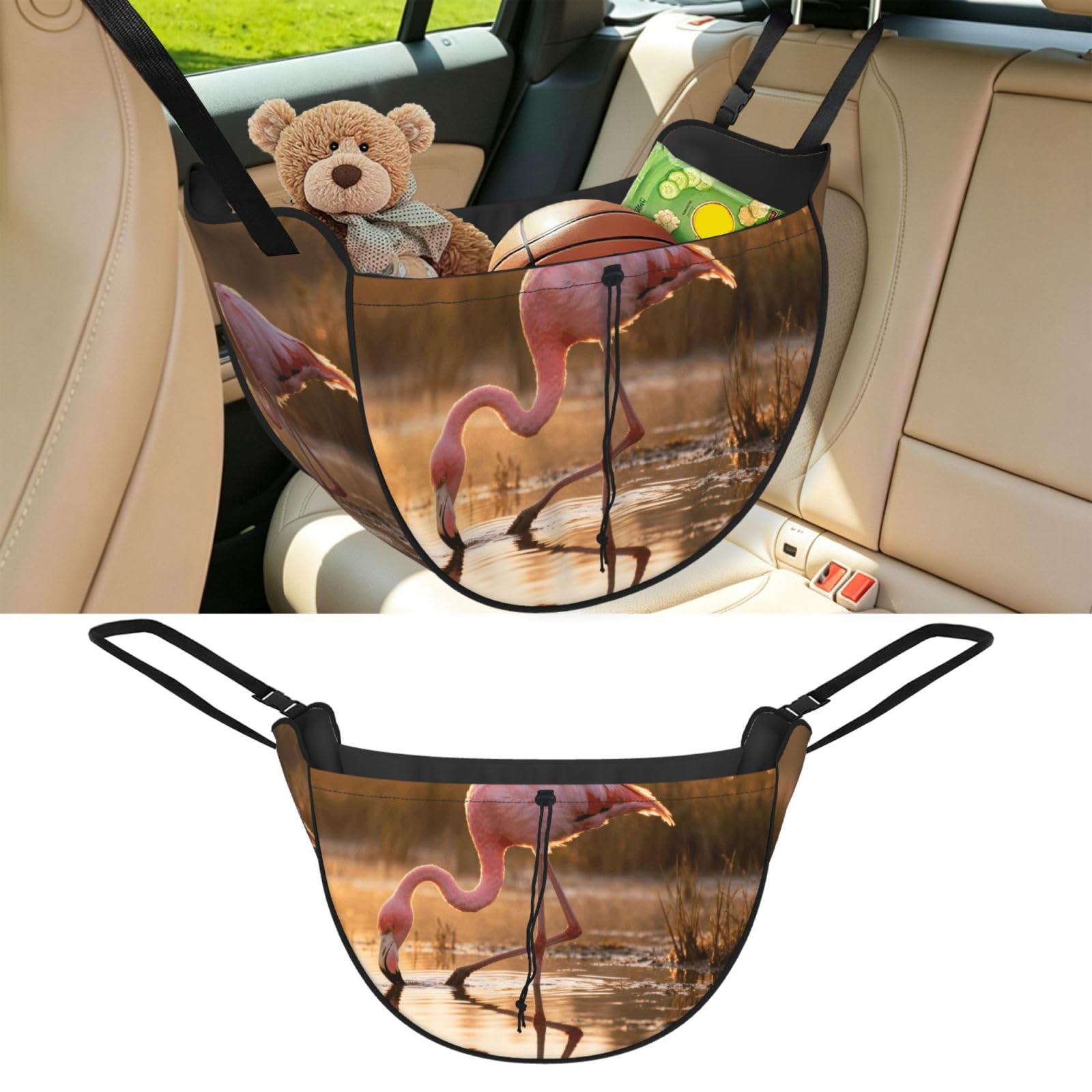 Cntdbu Black Flamingos Foraging Car Seat Organizer-Backseat Storage Bag For Travel