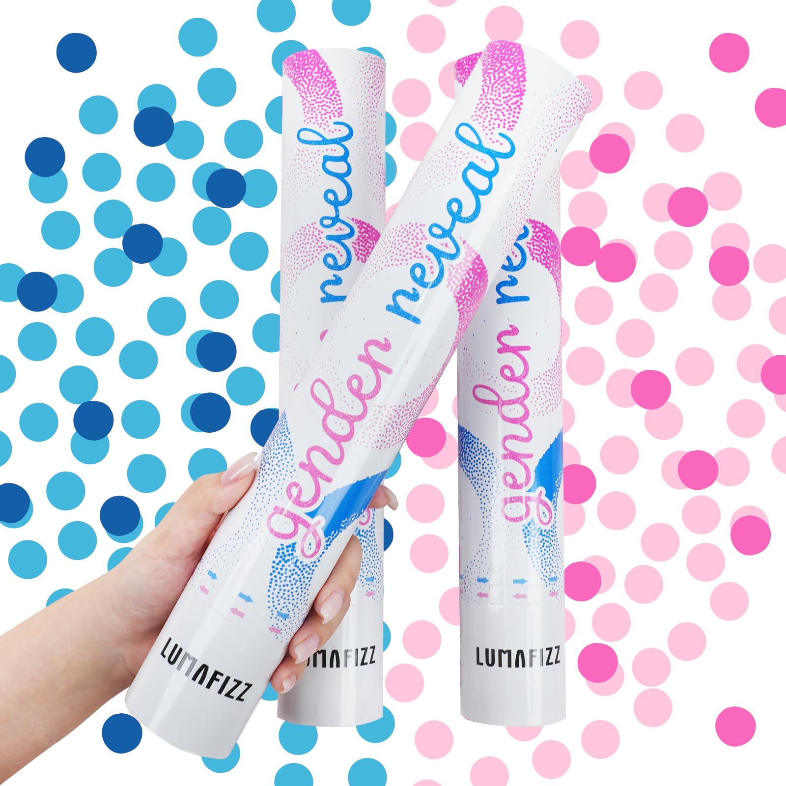 LUMAFIZZ Gender Reveal Confetti Cannon - Biodegradable Confetti Poppers - Pink & Blue, 2 Pack - Party Supplies Pop Gun-Cannon for Boy or Girl Baby