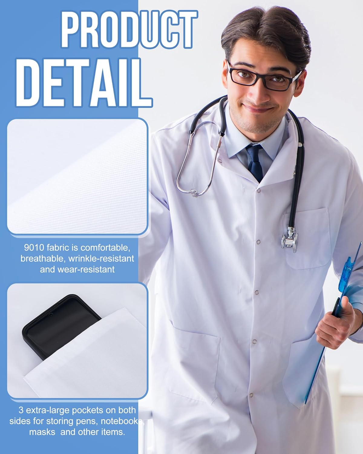 Lab Coats with Elastic Sleeve for Men Women Unisex White Long Doctor Coats Medical Lab Jacket for Doctor Nurse - Image 4