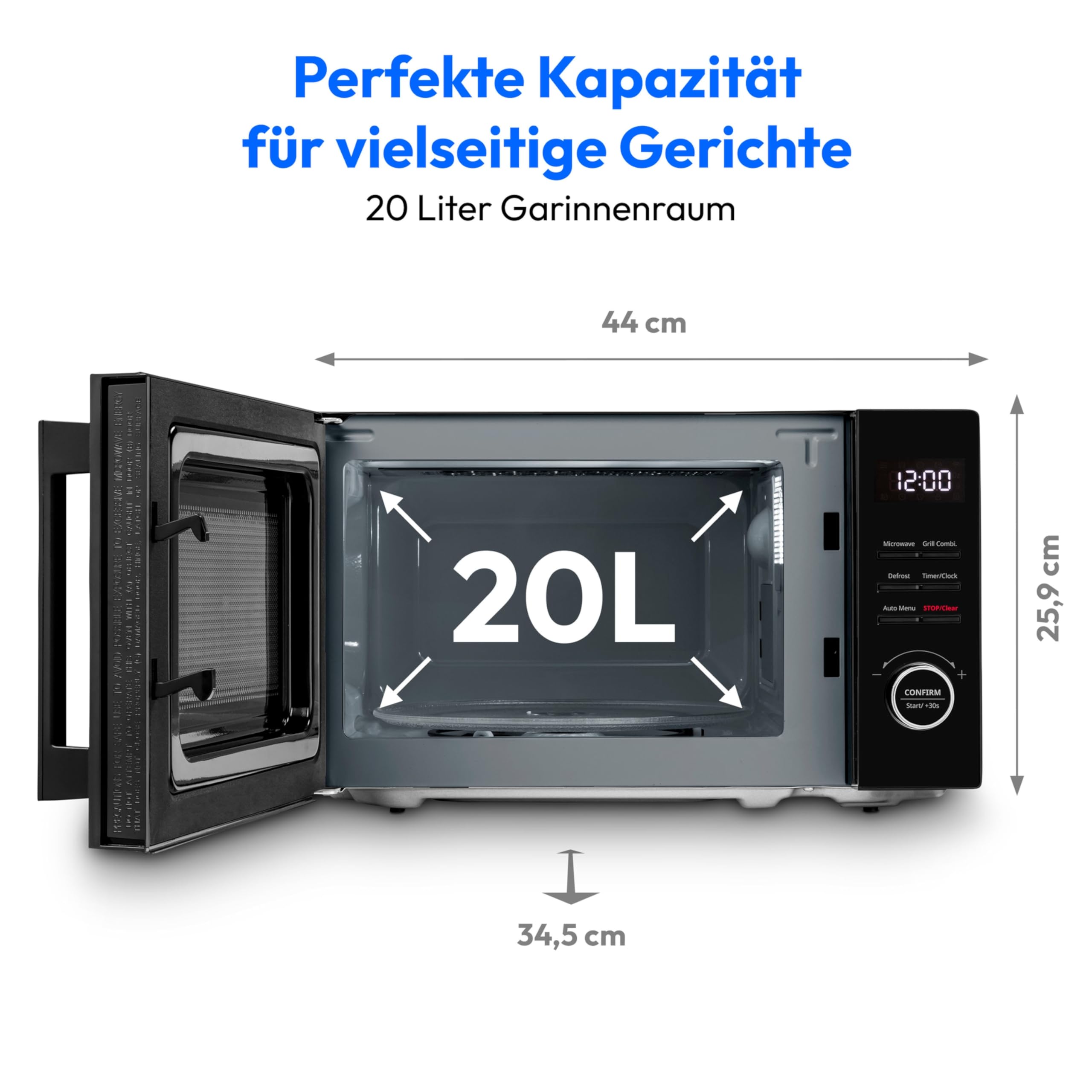 MEDION Mikrowelle klein mit Grill (20 Liter, 800 Watt, 1000 Watt Grill, 8 Automatik-Programme inkl. Auftaufunktion, 5 Leistungsstufen, 95 Minuten Timer, Drehteller, MD12021) schwarz