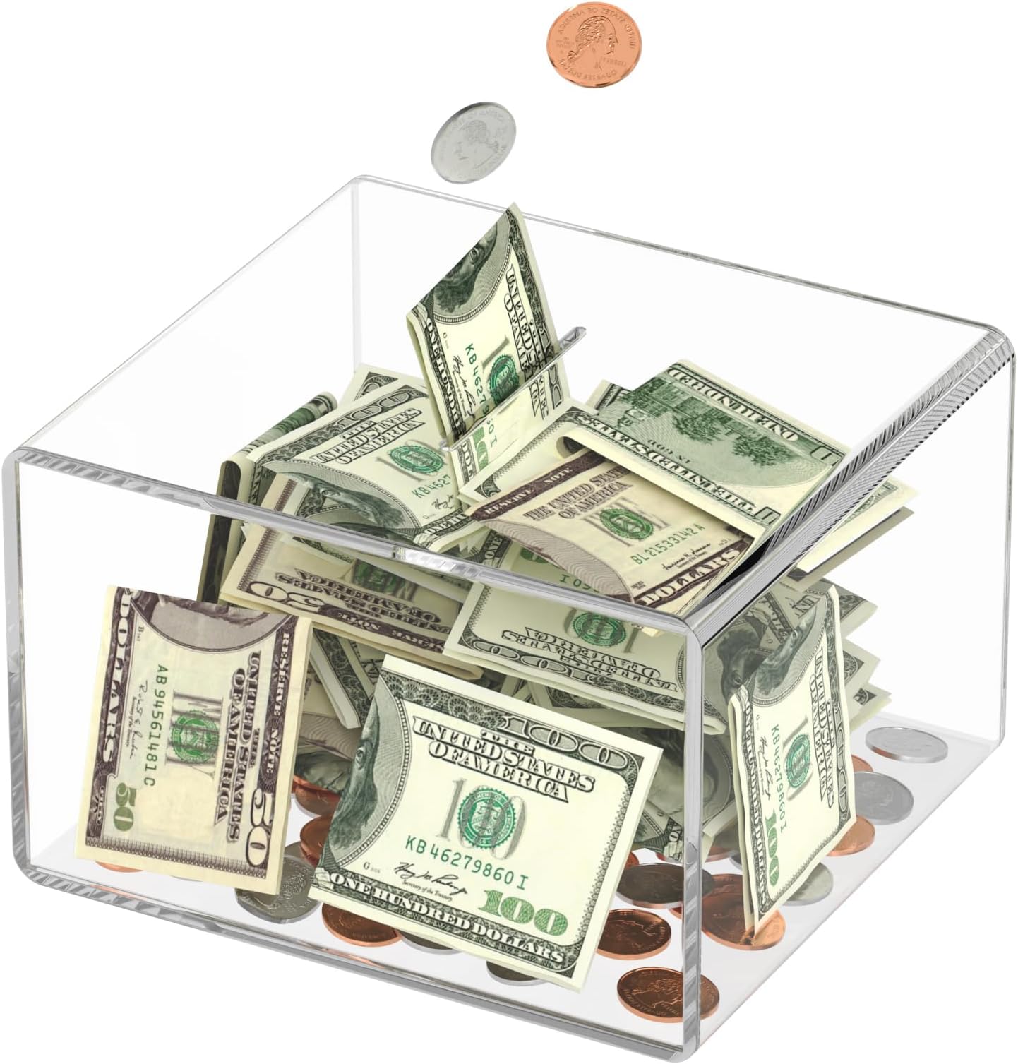 HIIMIEIClear Acrylic Piggy Bank for Adults & Kids - Must Break to Open Money Saving Box for Boys & Girls - Perfect for Cash & Coins (Large, 7.87 * 7 * 5.04 inch)