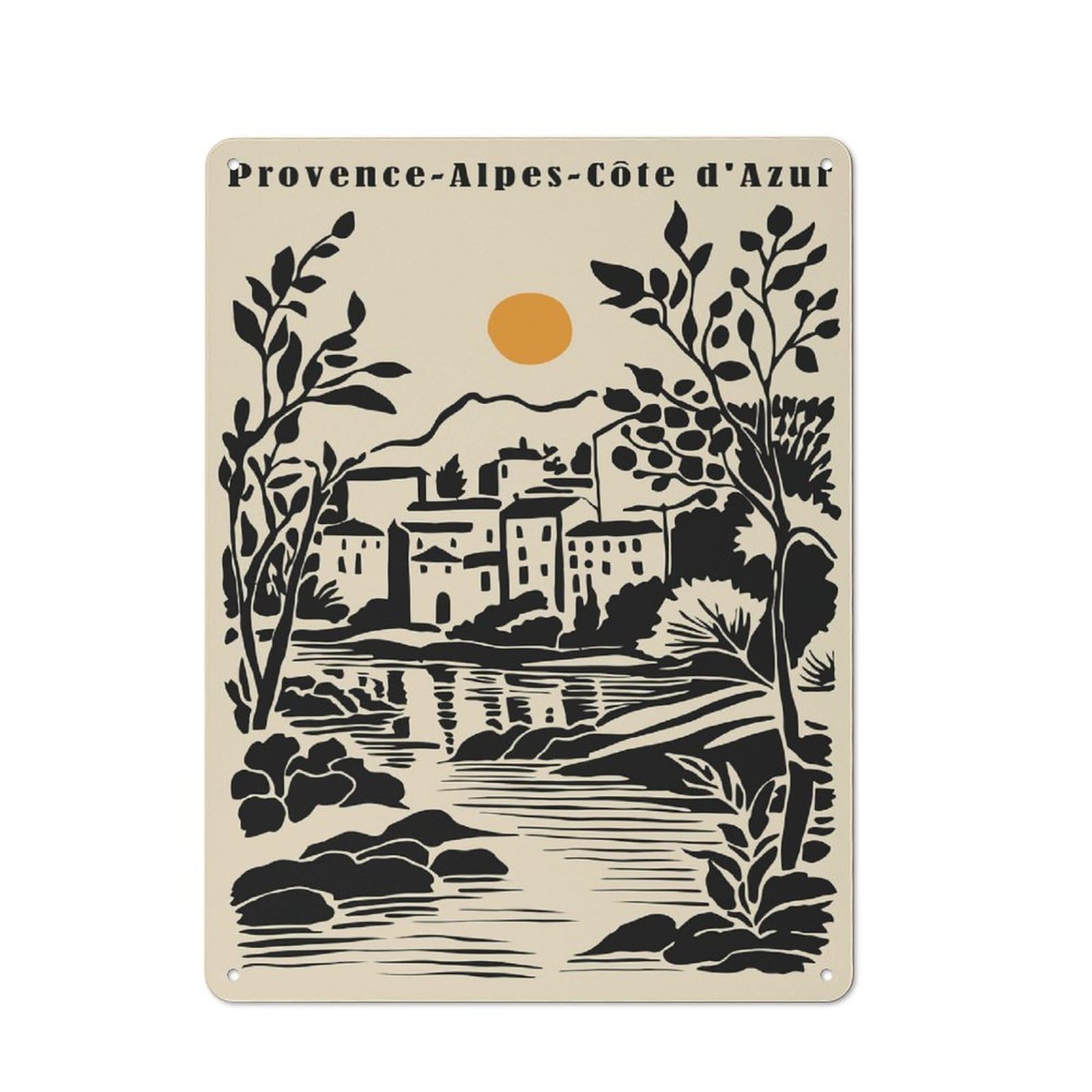 Junmoney Style-17 Provence-Alpes-Côte Dazur Illustration Vintage-Inspired Tin Sign 40X30cm For Garage Or Workshop, For Vintage Wall Decor Fans, For Metal Sign Collectors