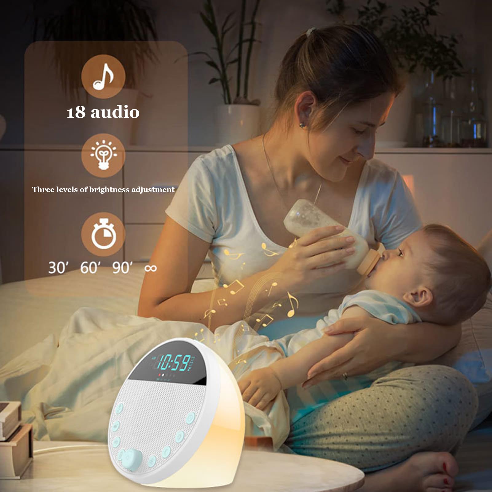 Máquina de Ruido Blanco para Dormir portátil con luz Nocturna integrada, 18 Sonidos relajantes con Temporizador y Memoria para un sueño reparador, Ideal para bebés y Adultos.