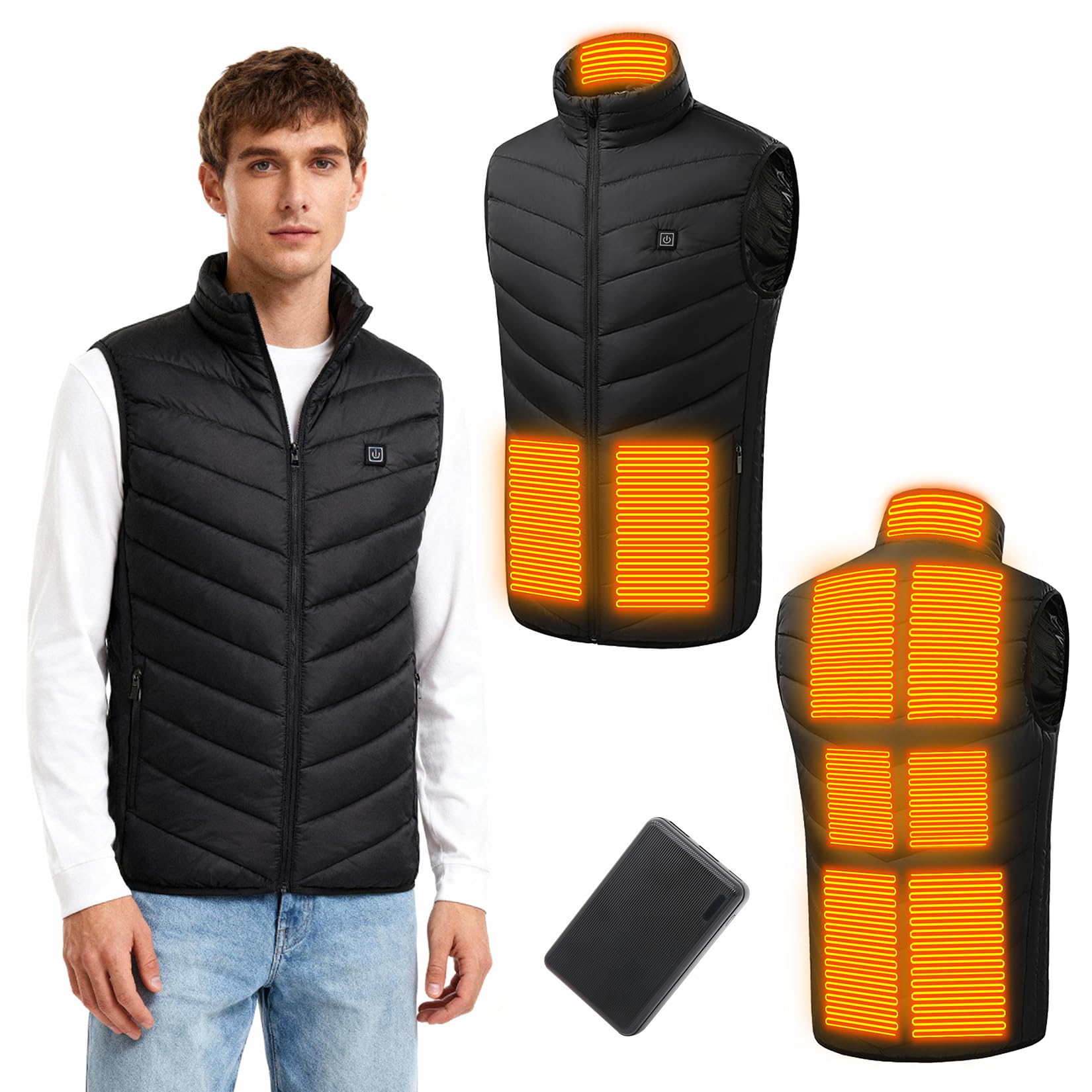 Gilet riscaldato da uomo e donna, con power bank da 10000 mAh e 9 zone di riscaldamento, 3 temperature regolabili, giubbotto termico, giacca riscaldata per sport sci e caccia