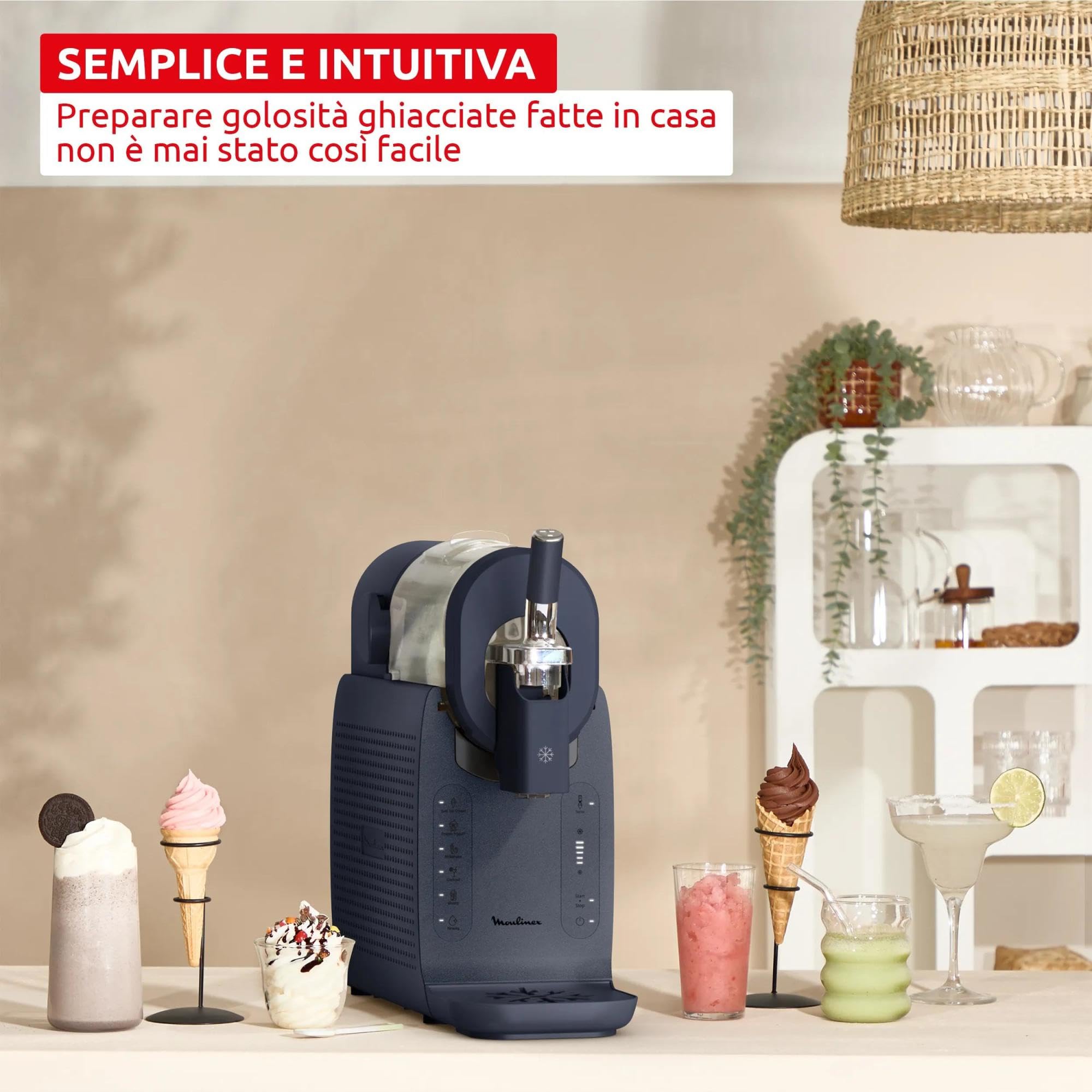Moulinex Freezi, Gelatiera e Macchina per Bevande Ghiacciate 16-in-1, Golosità Gelate all'Istante, Facile da Usare, Capacità Ampia, MJ8024F0