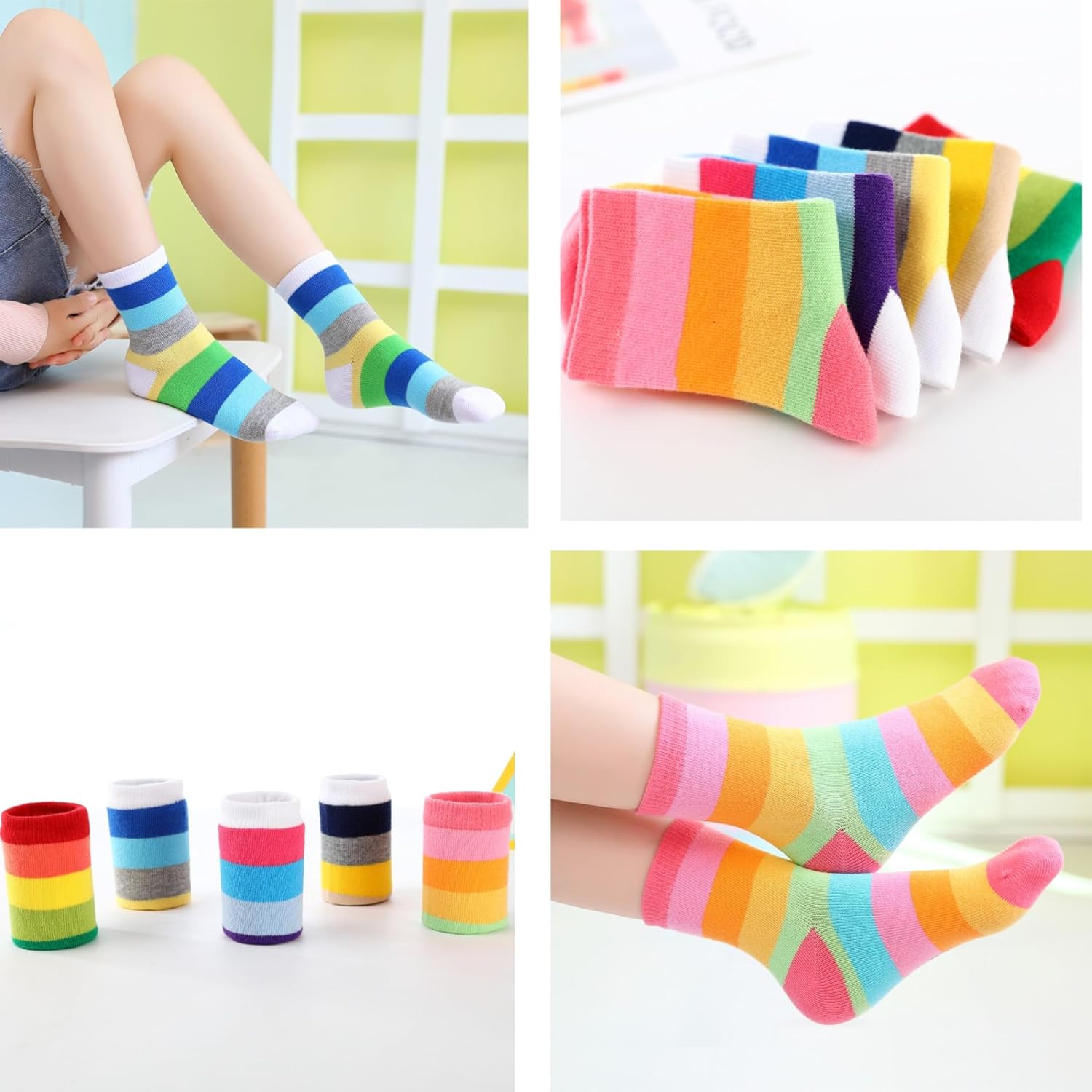Girls Seamless Socks Rainbow Stripes Cotton Socks Kids Casual Athletic Socks For School - Image 6