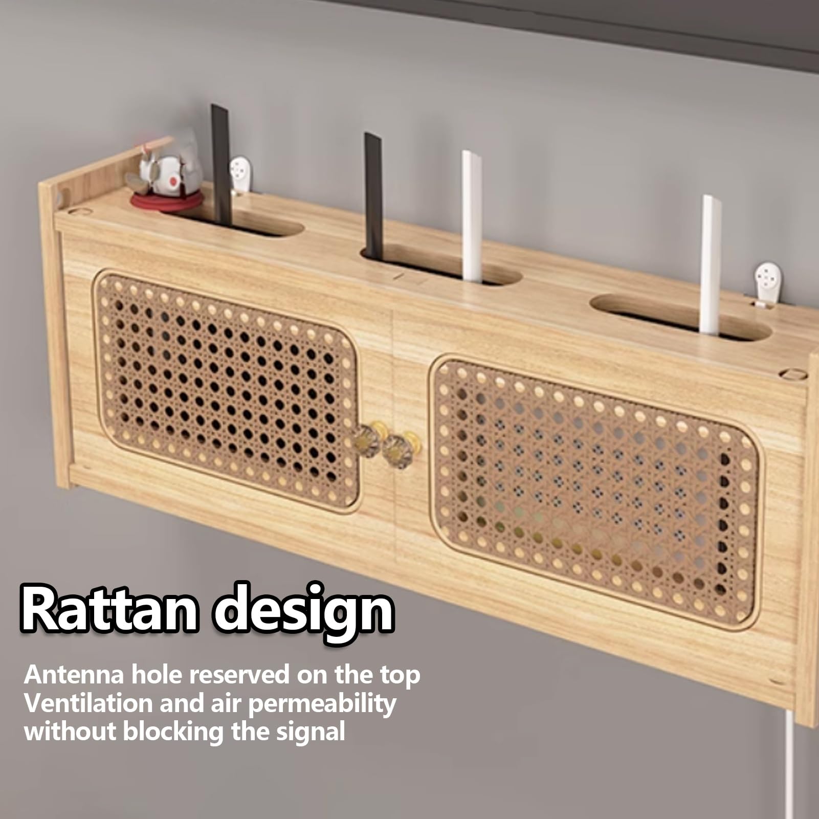 Scatola portaoggetti da parete in legno per router WiFi, portaoggetti nascosto per modem e router, elegante organizer per ufficio e casa