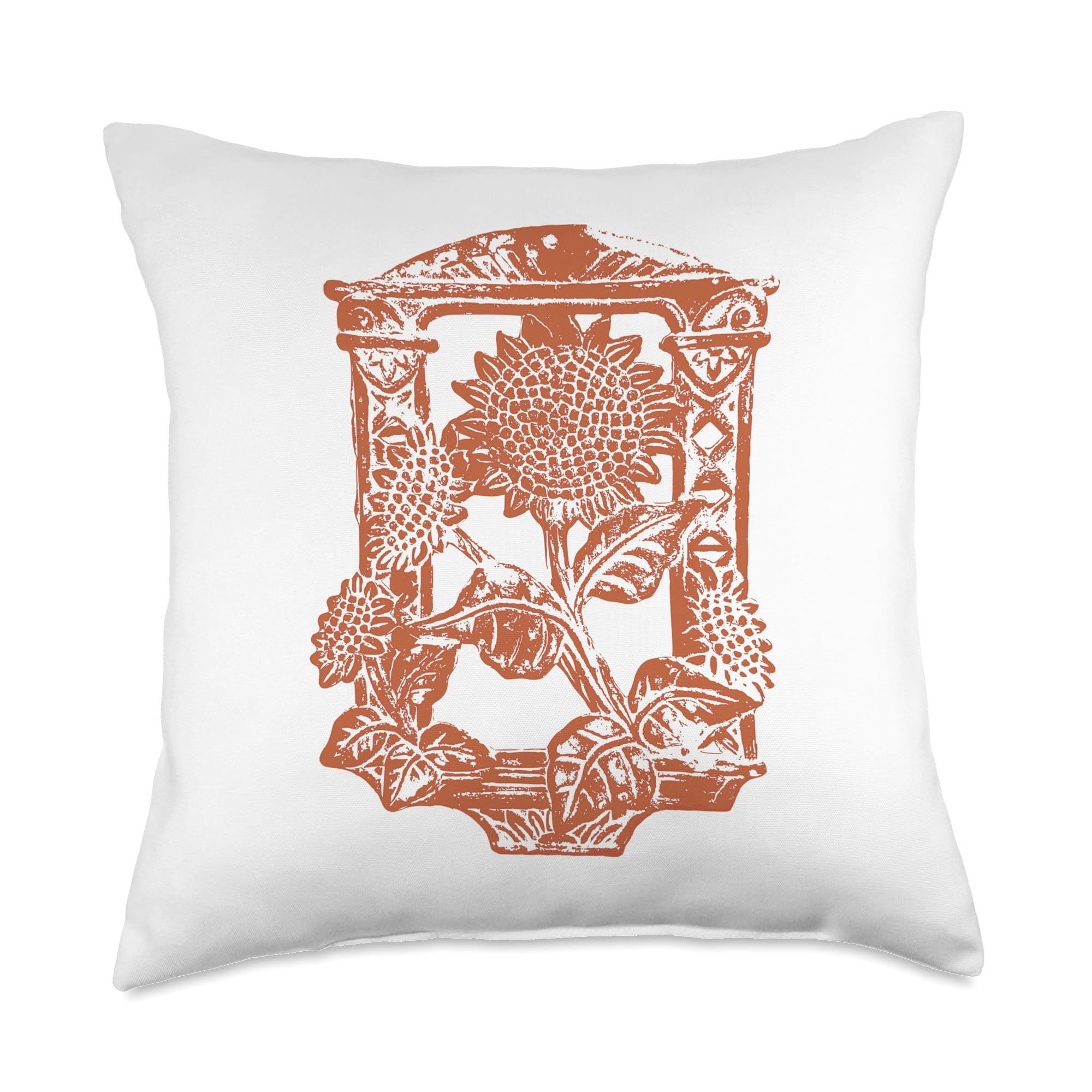 Vintage Retro Litho StyleArt Deco Orange Sunflower Throw Pillow